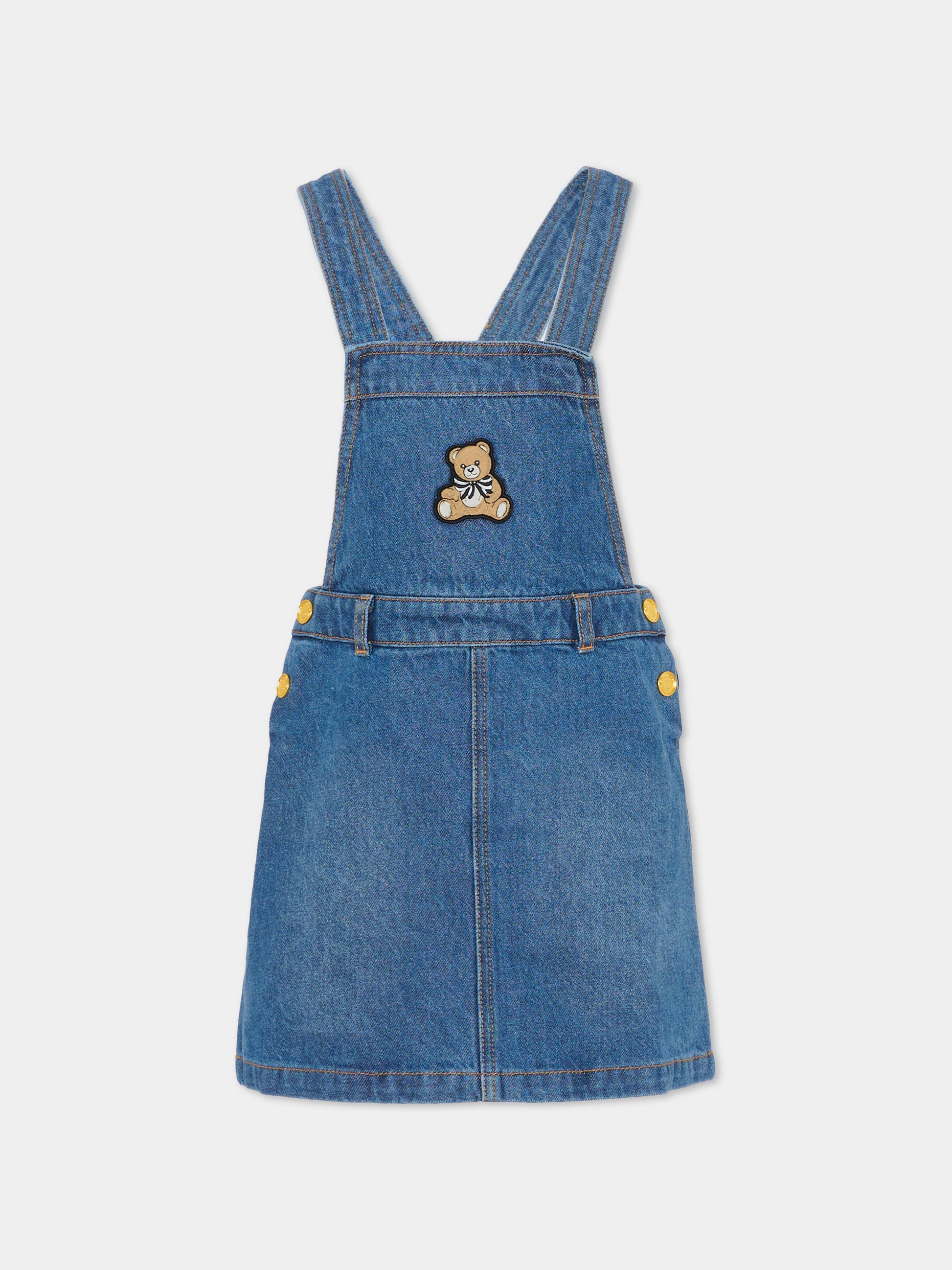 Salopette denim per bambina con Teddy Bear,Moschino Kids,HDJ03V L0E29 40139