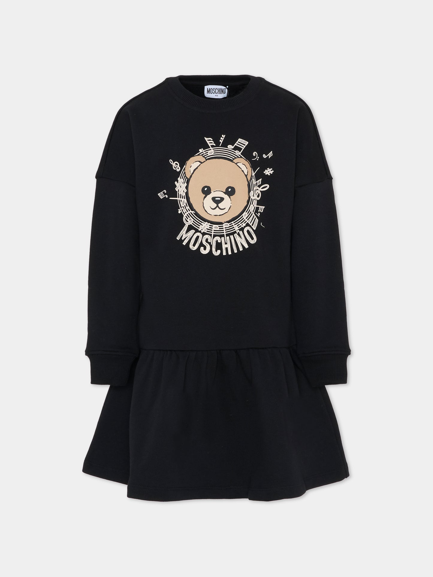 Vestito nero per bambina con Teddy Bear e note musicali,Moschino Kids,HDV0GS LCA23 60100