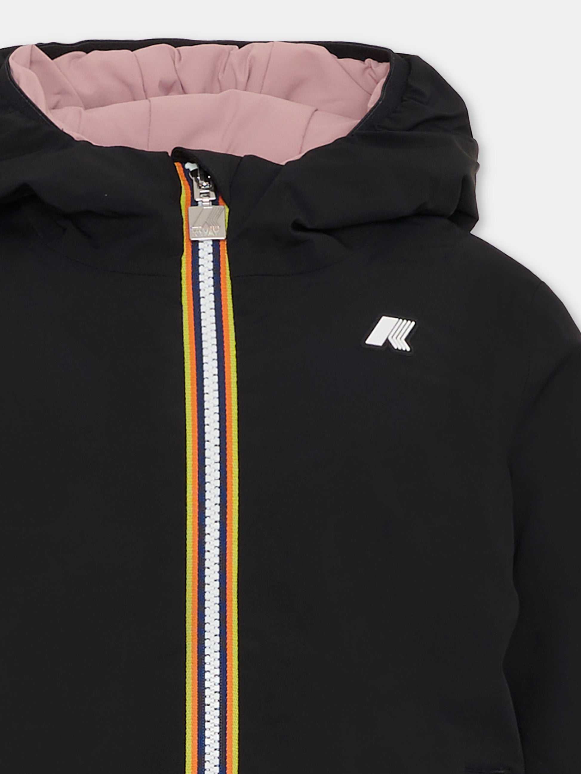 Piumino reversibile nero Lily St Warm per bambina con logo,K-way,K71339W BBM