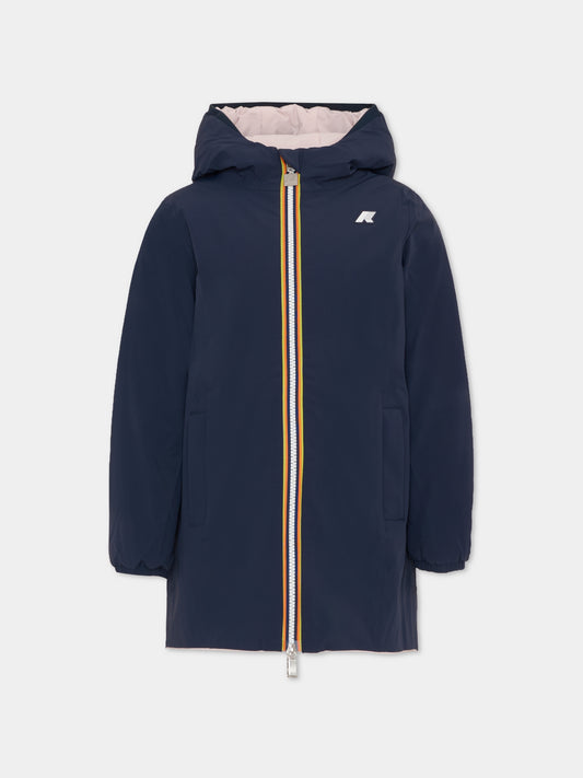 Piumino reversibile rosa per bambina con logo,K-way,K11517W BBN