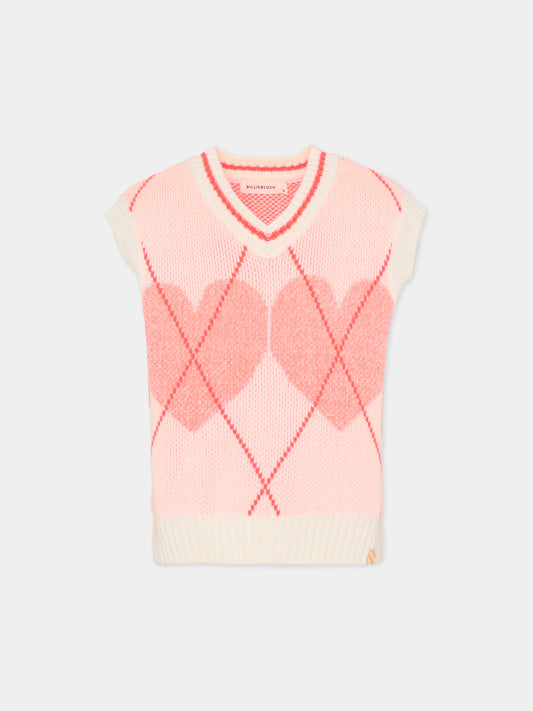 Gilet avorio per bambina con cuori arancioni,Billieblush,U21215 121