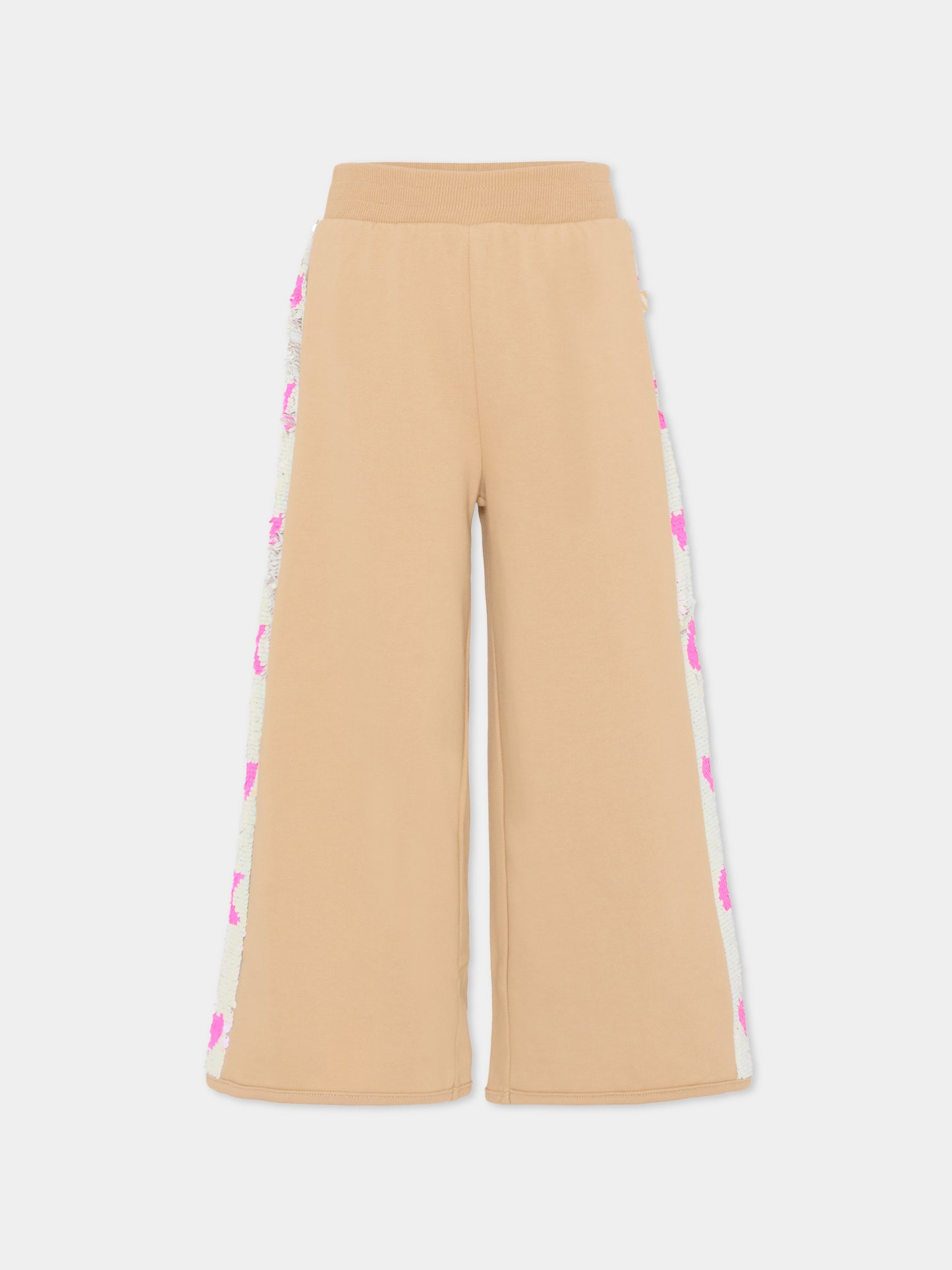 Pantaloni beige per bambina con paillettes,Billieblush,U21336 215