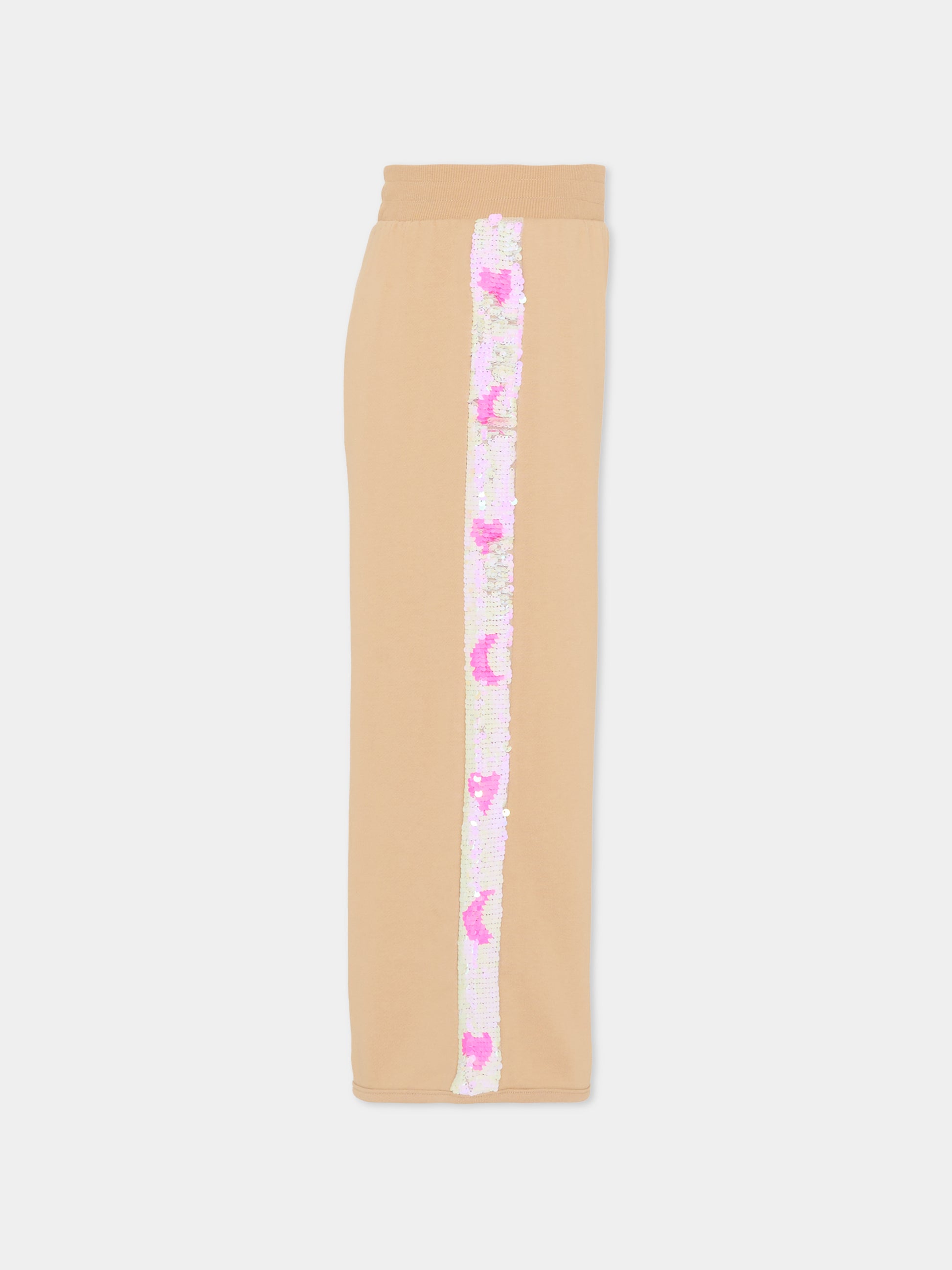 Pantaloni beige per bambina con paillettes,Billieblush,U21336 215