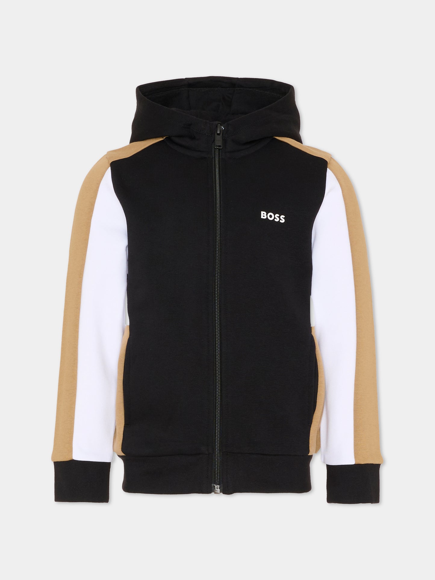 Felpa nera per bambino con logo bianco,Boss,J52322 09B