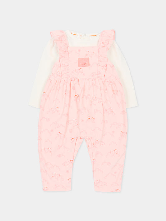 Salopette rosa per neonata con gatto,Kenzo Kids,K61233 46T