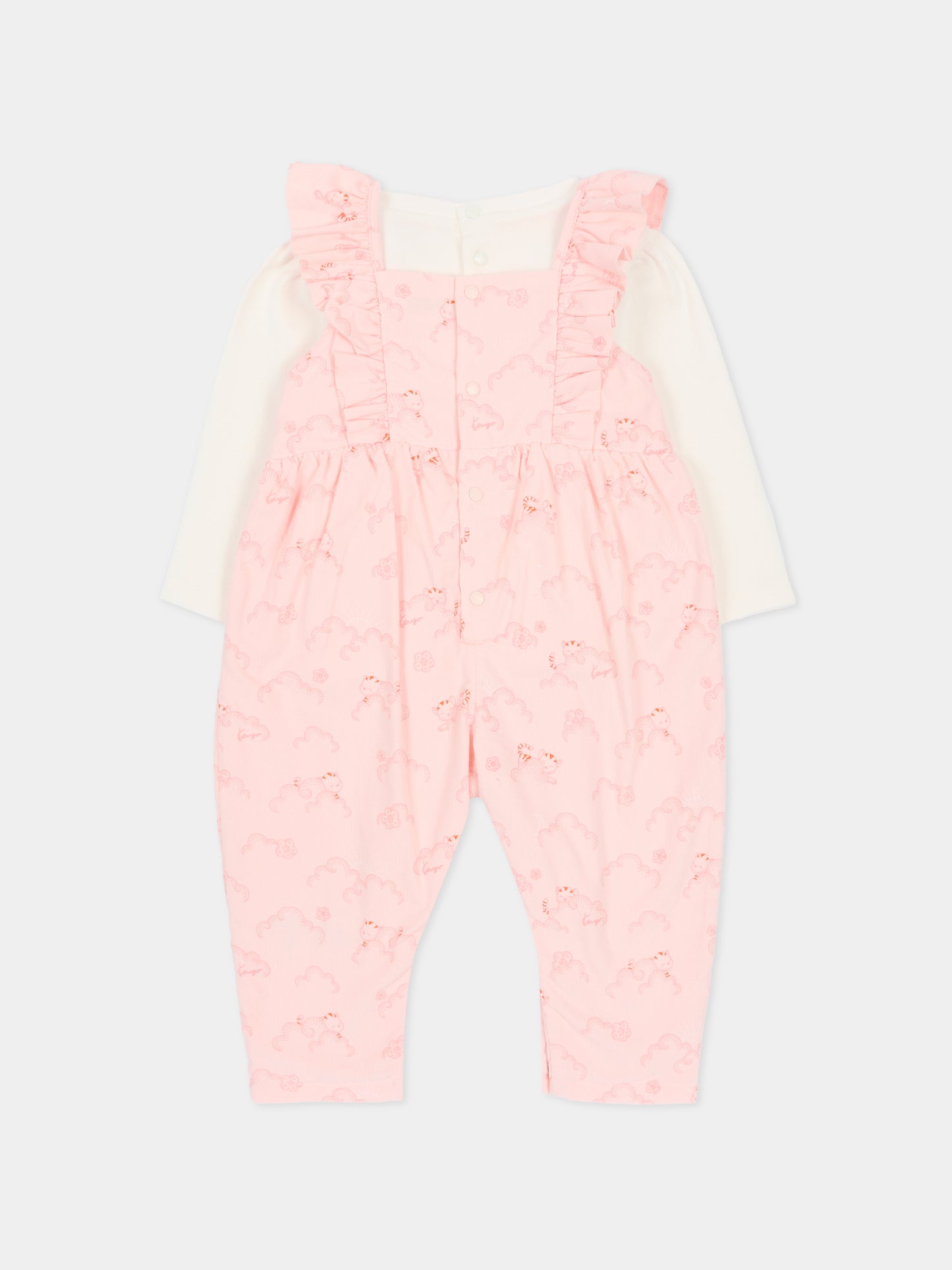 Salopette rosa per neonata con gatto,Kenzo Kids,K61233 46T