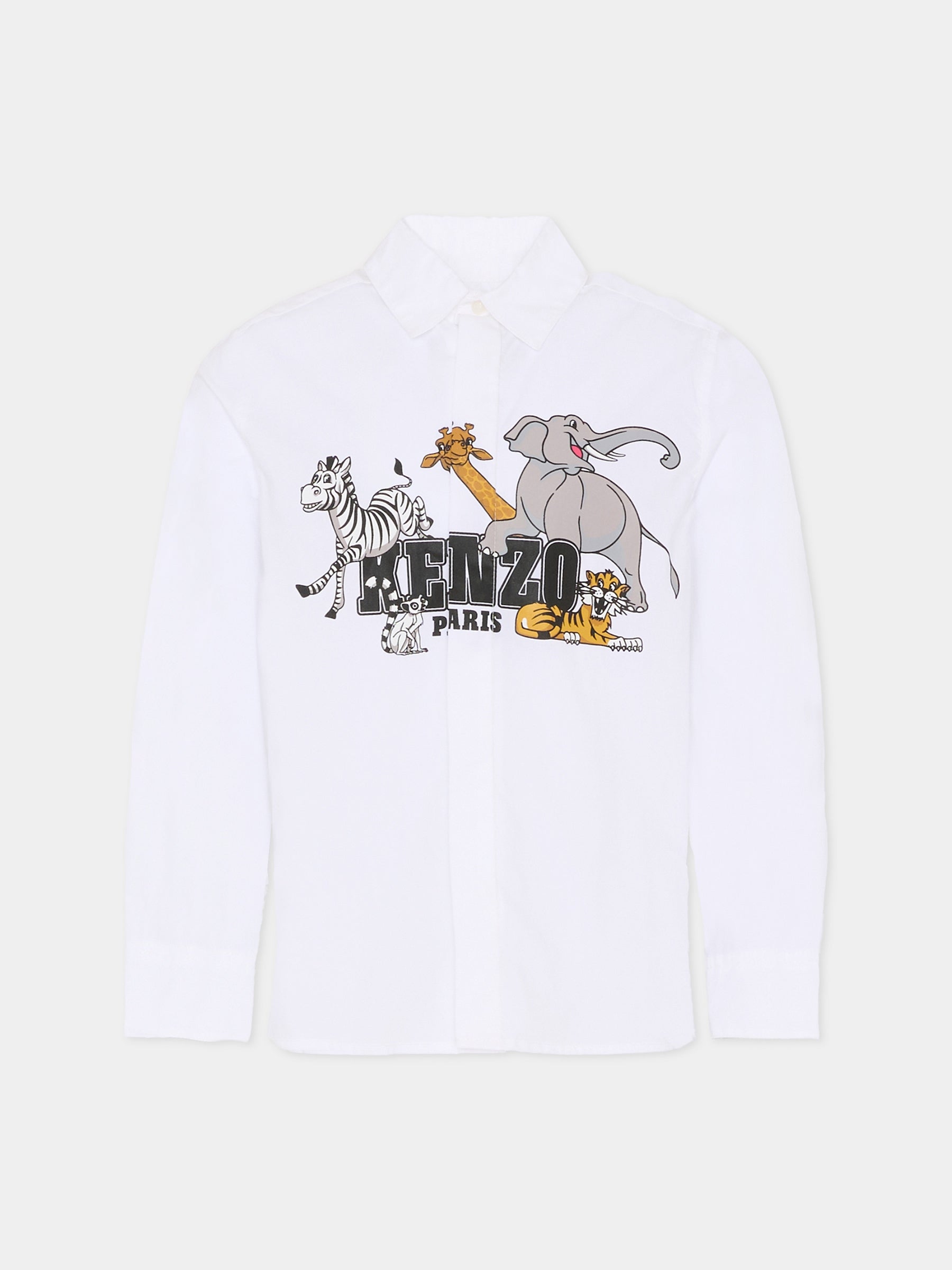 Camicia bianca per bambino con stampa animali,Kenzo Kids,K61541 10P