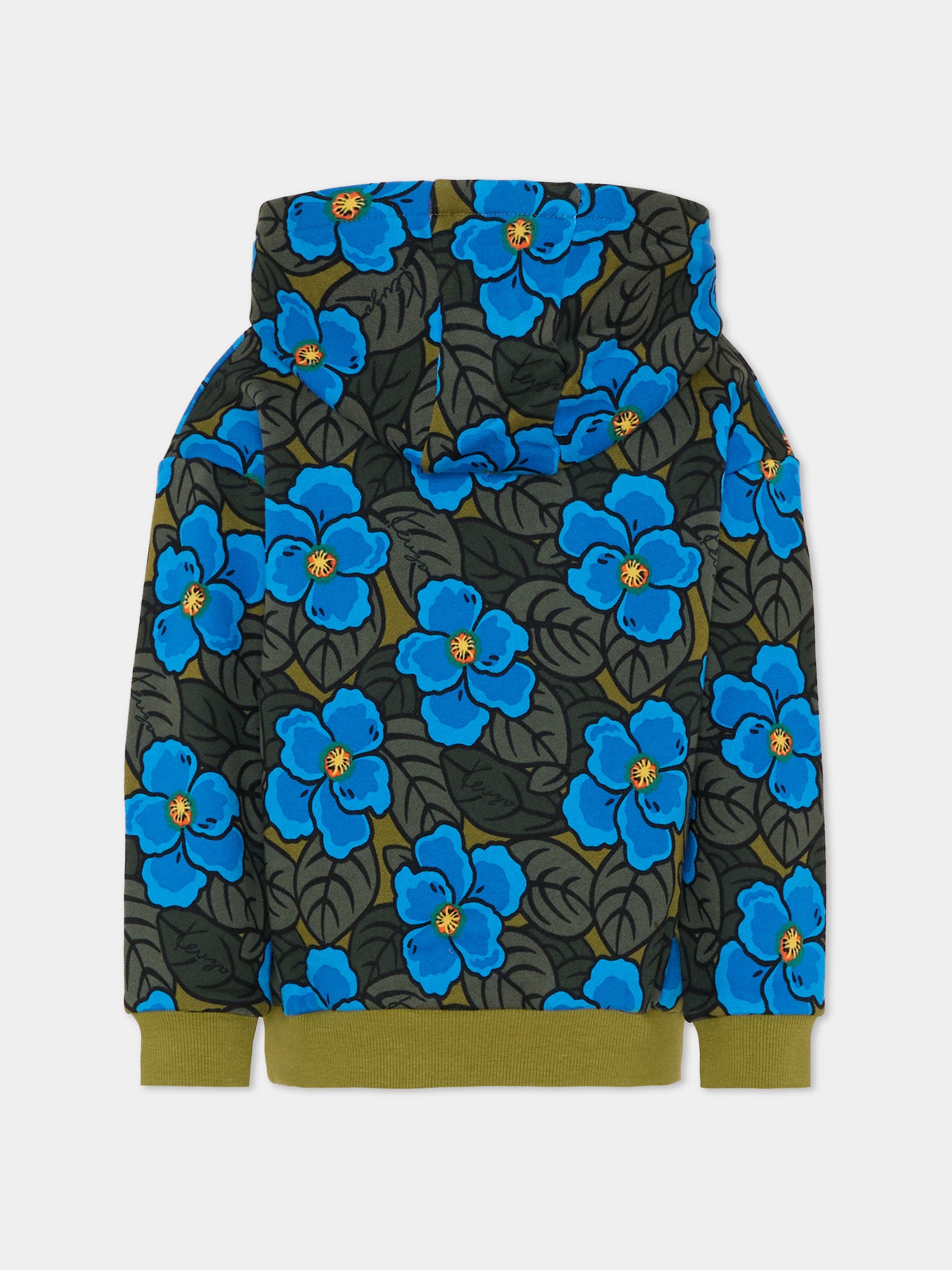 Felpa verde per bambina con papaveri blu,Kenzo Kids,K61433 845