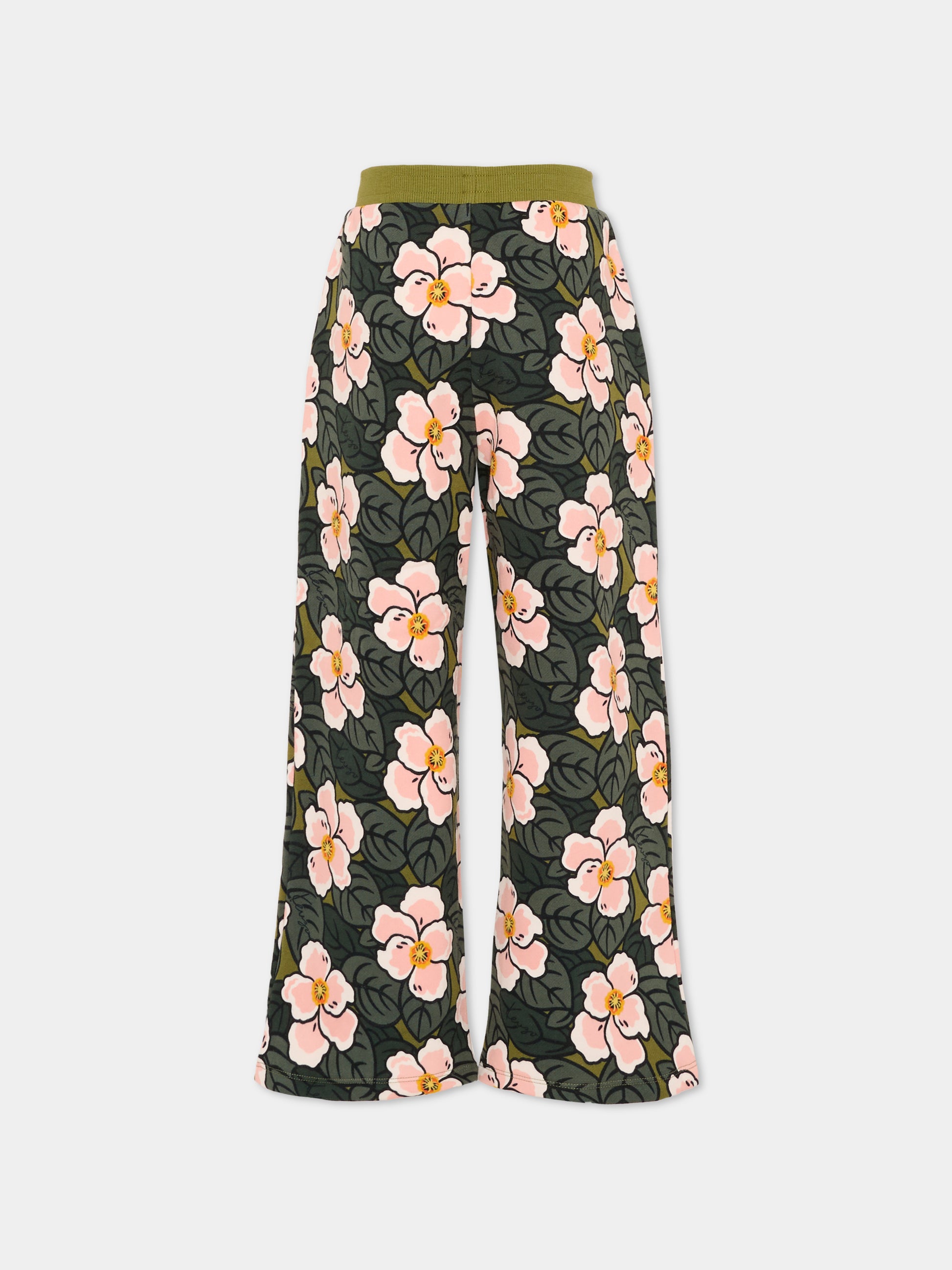 Pantaloni verdi per bambina con papaveri,Kenzo Kids,K61328 64M