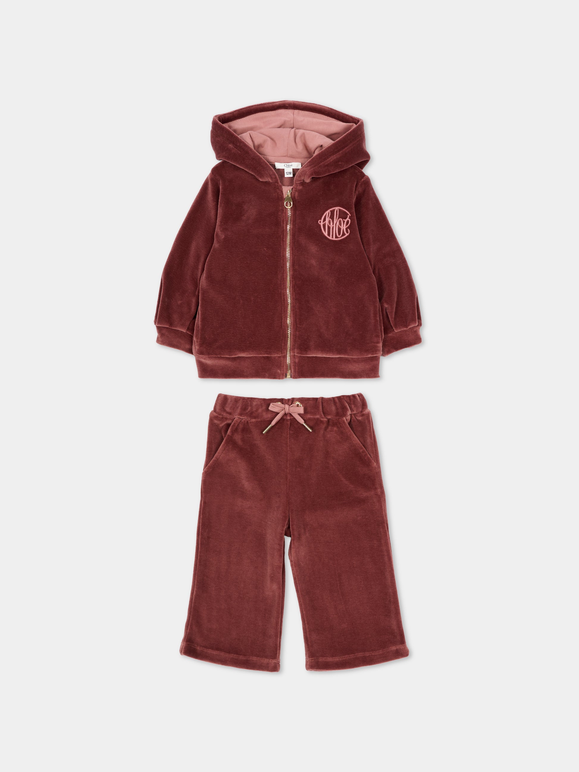 Completo bordeaux per neonata con logo,Chloé Kids,C20722 958