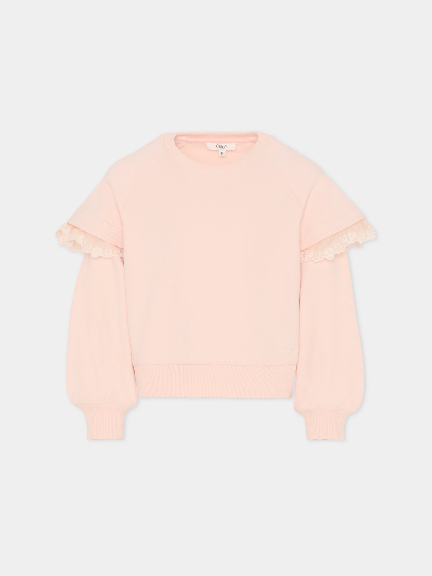 Felpa rosa per bambina con fiori,Chloé Kids,C20803 46J