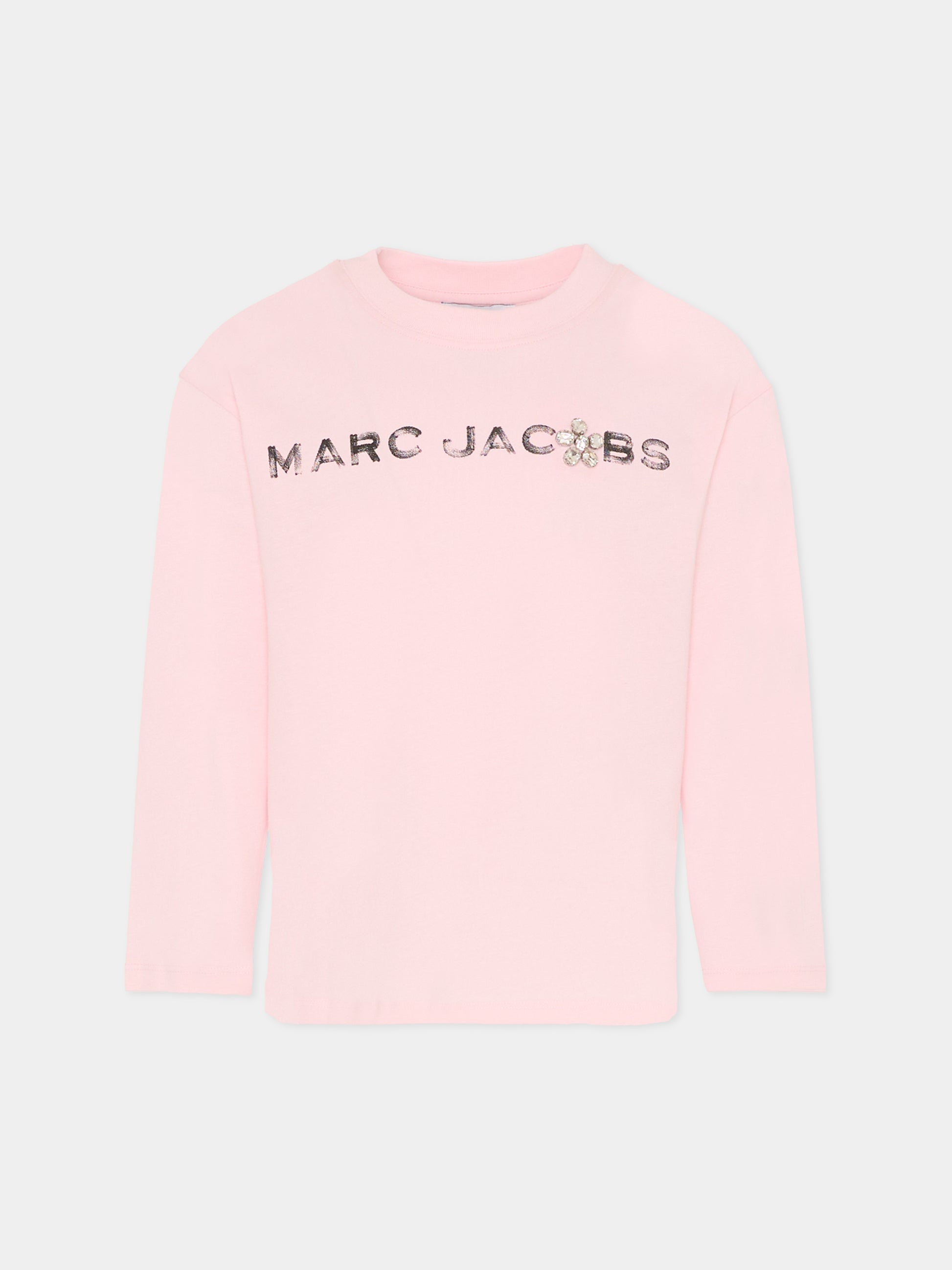 T-shirt rosa per bambina con logo e fiore,Marc Jacobs,W60587 475