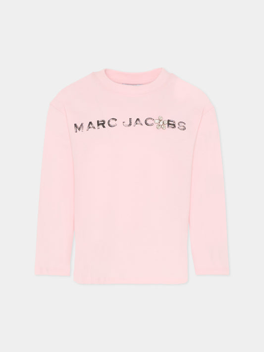 T-shirt rosa per bambina con logo e fiore,Marc Jacobs,W60587 475