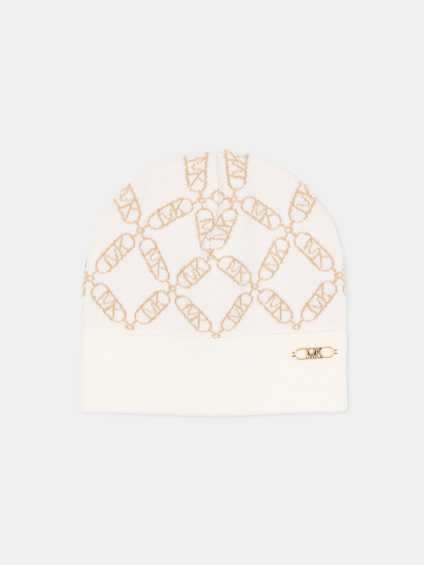 Berretto avorio per bambina con logo all over,Michael Kors,R30520 117