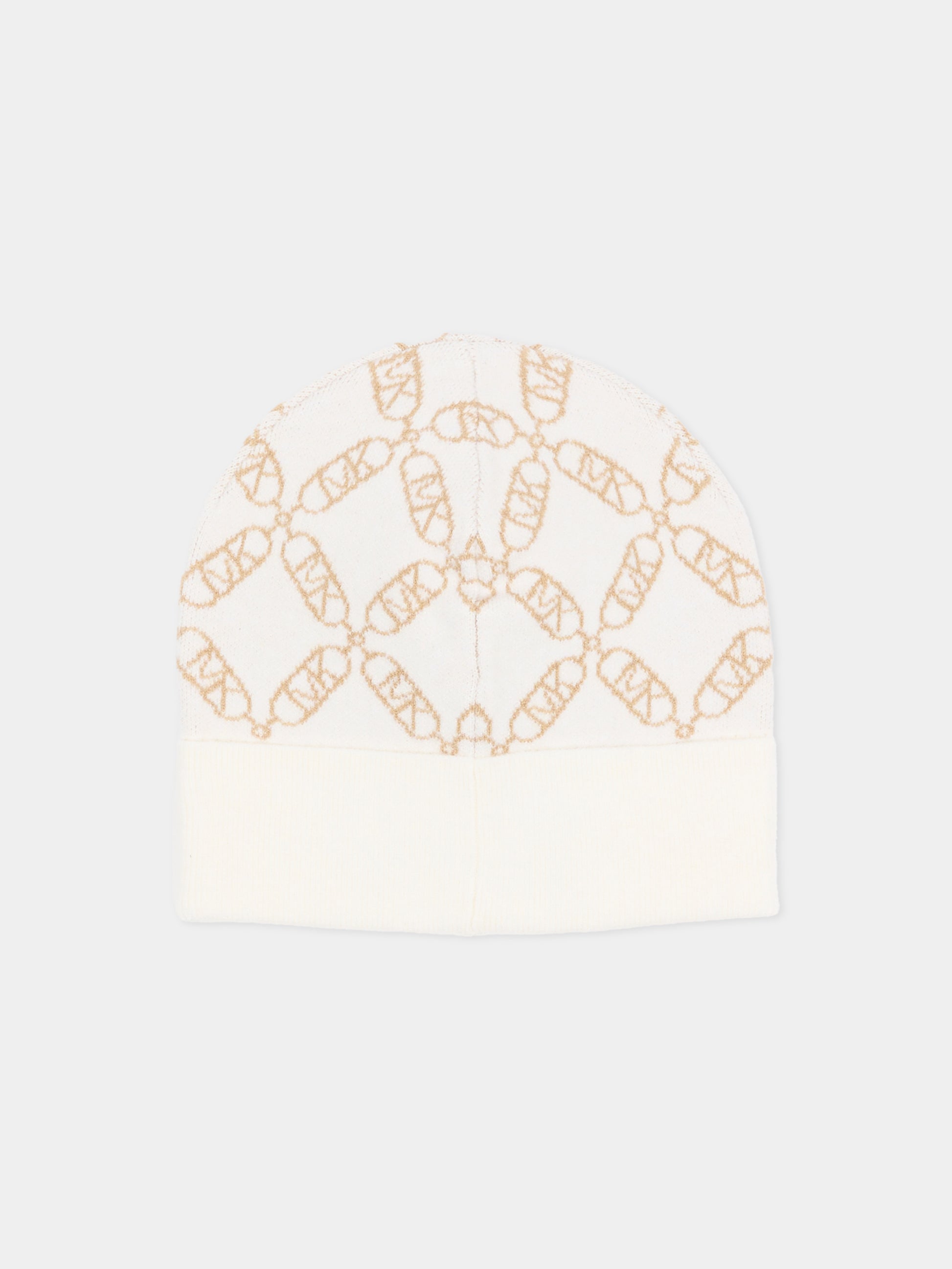 Berretto avorio per bambina con logo all over,Michael Kors,R30520 117
