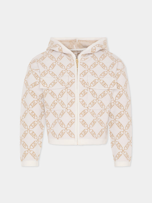 Felpa avorio per bambina con logo beige,Michael Kors,R30470 N52