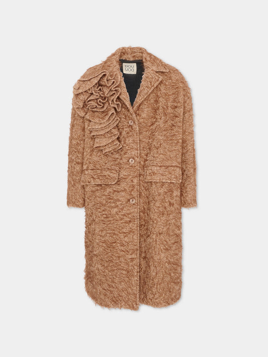 Cappotto marrone per bambina con fiore,Douuod Kids,DX2A50 E0236 878