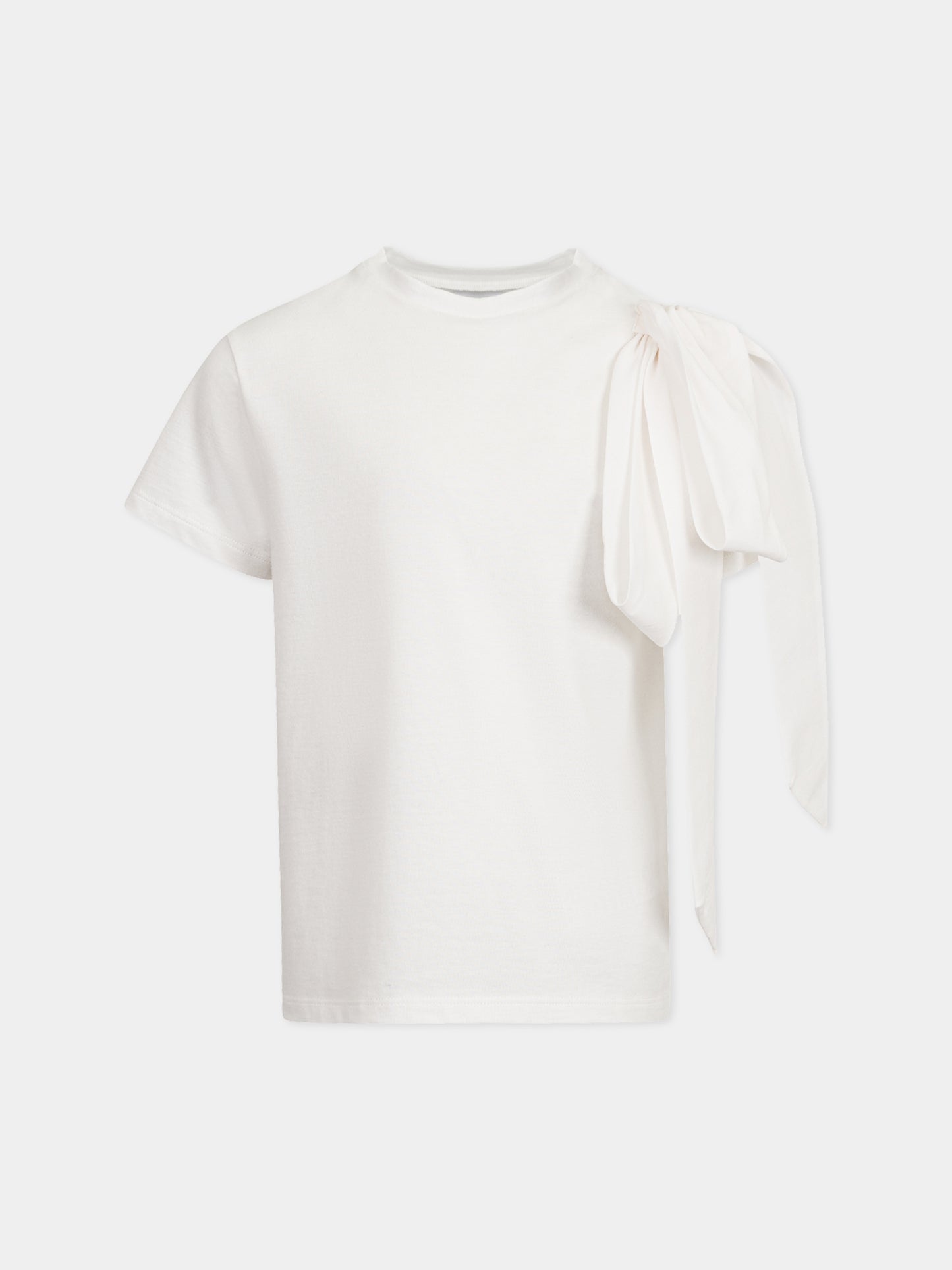 T-shirt avorio per bambina con fiocco,Douuod Kids,DW8A41 Z2868 101