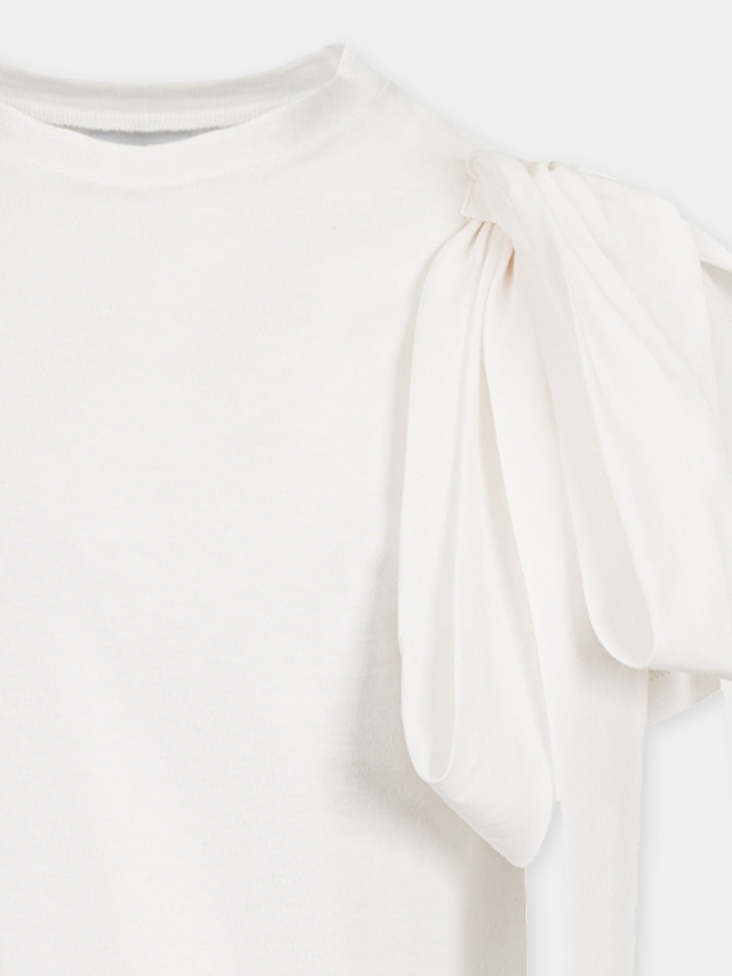 T-shirt avorio per bambina con fiocco,Douuod Kids,DW8A41 Z2868 101