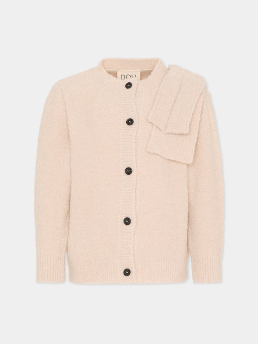 Cardigan beige per bambina con fiocco,Douuod Kids,DX9A20 W0223 107