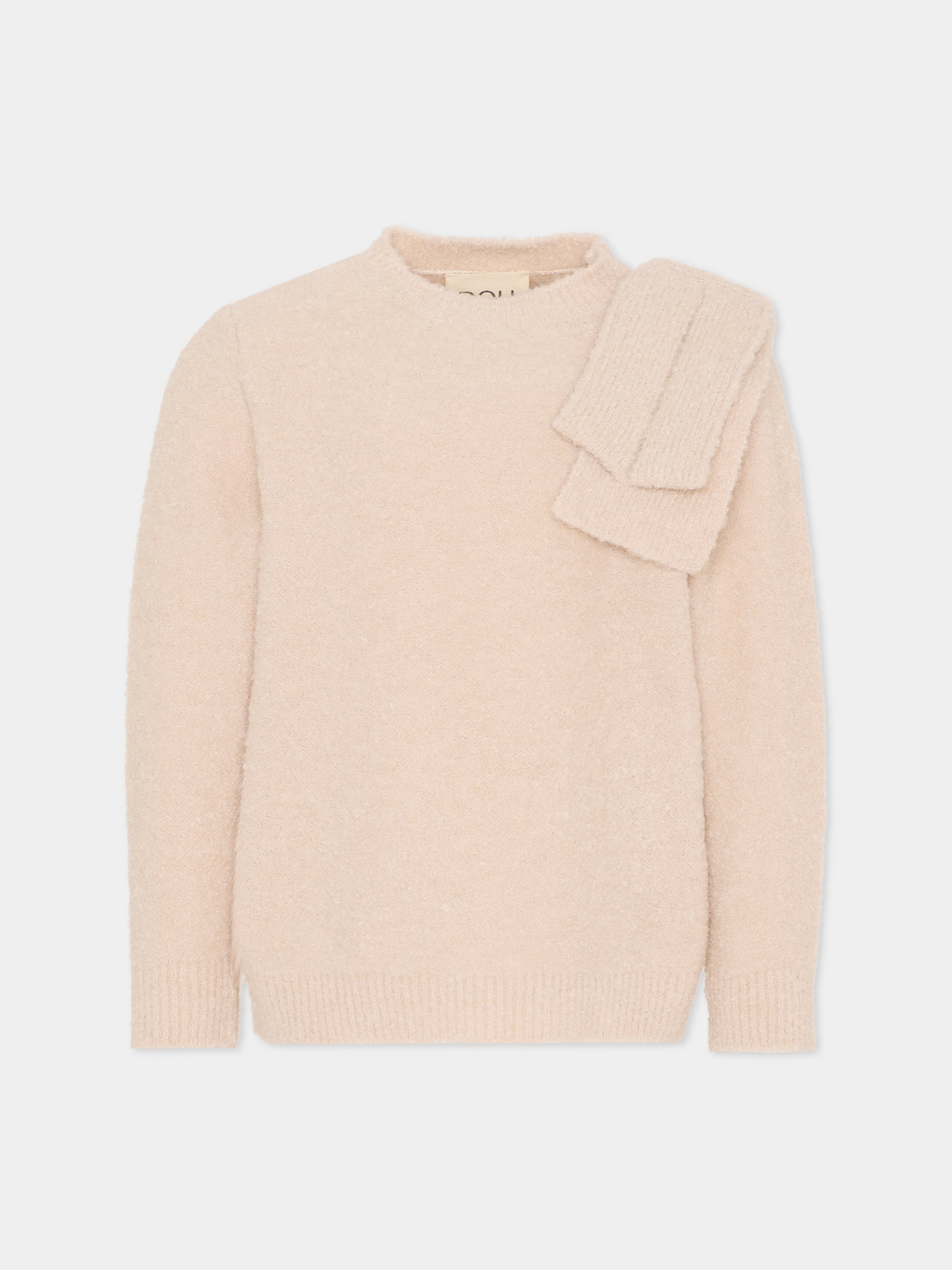 Maglione beige per bambina con fiocco,Douuod Kids,DX9A30 W0223 107