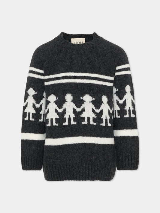 Maglione grigio per bambini con motivo jacquard,Douuod Kids,DX9P10 W0222 811AV