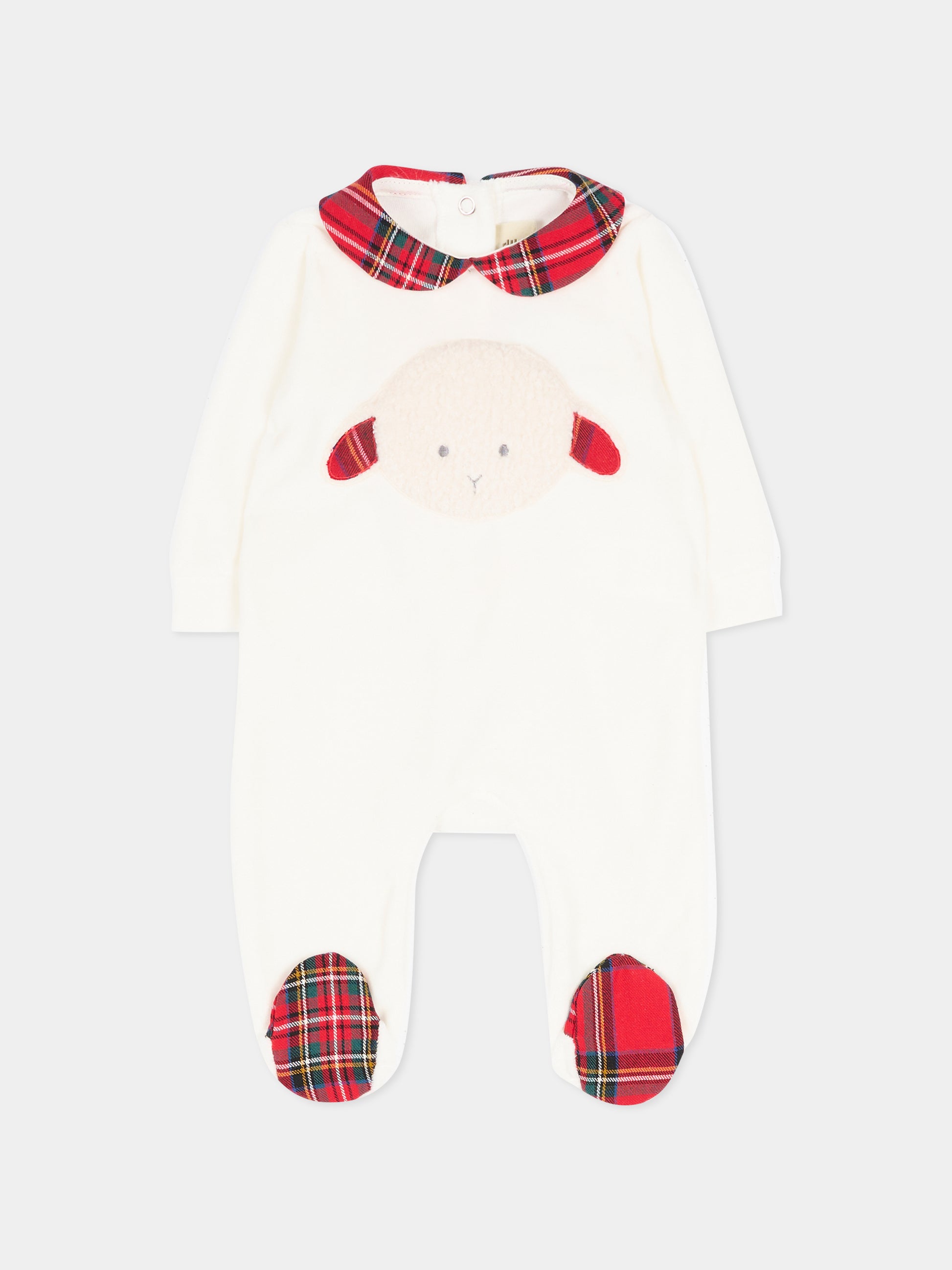 Tutina bianca per neonati con agnellino tartan,Le Boo Beebè,CB011 2060