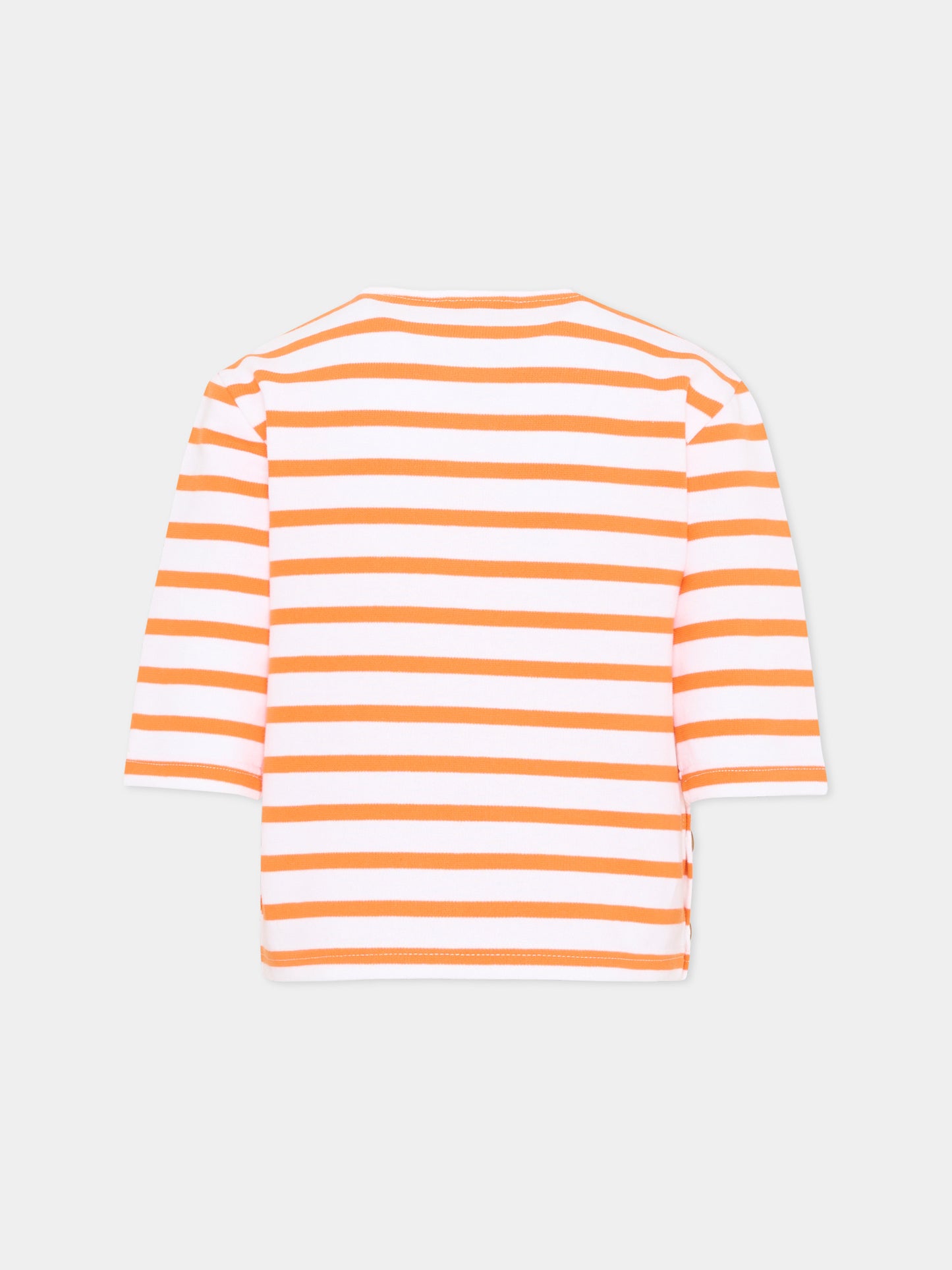 T-shirt bianca per bambina a righe,Vélocipède,VLC-SS26-TS003 WHITE AND TANGERINE