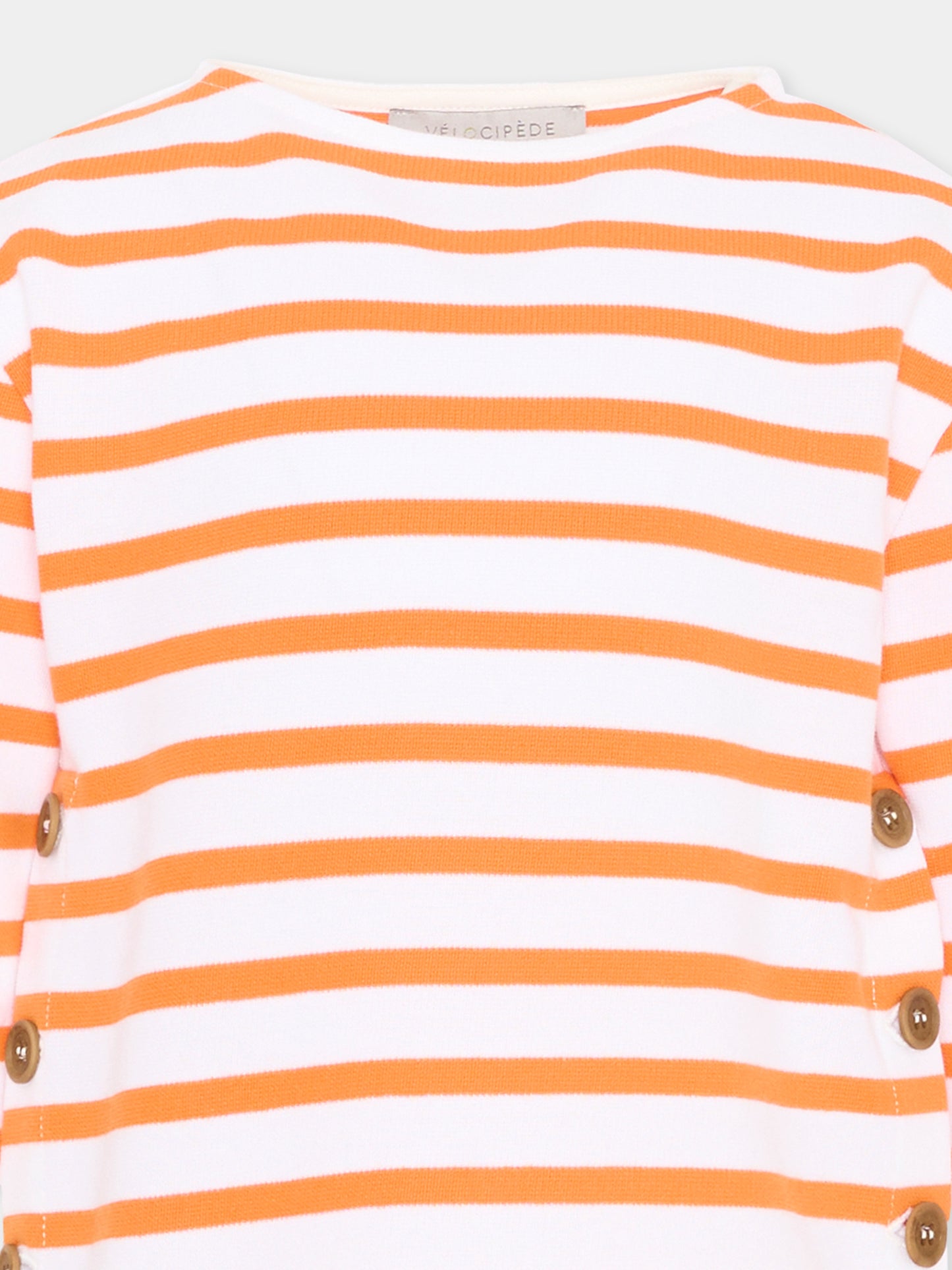 T-shirt bianca per bambina a righe,Vélocipède,VLC-SS26-TS003 WHITE AND TANGERINE
