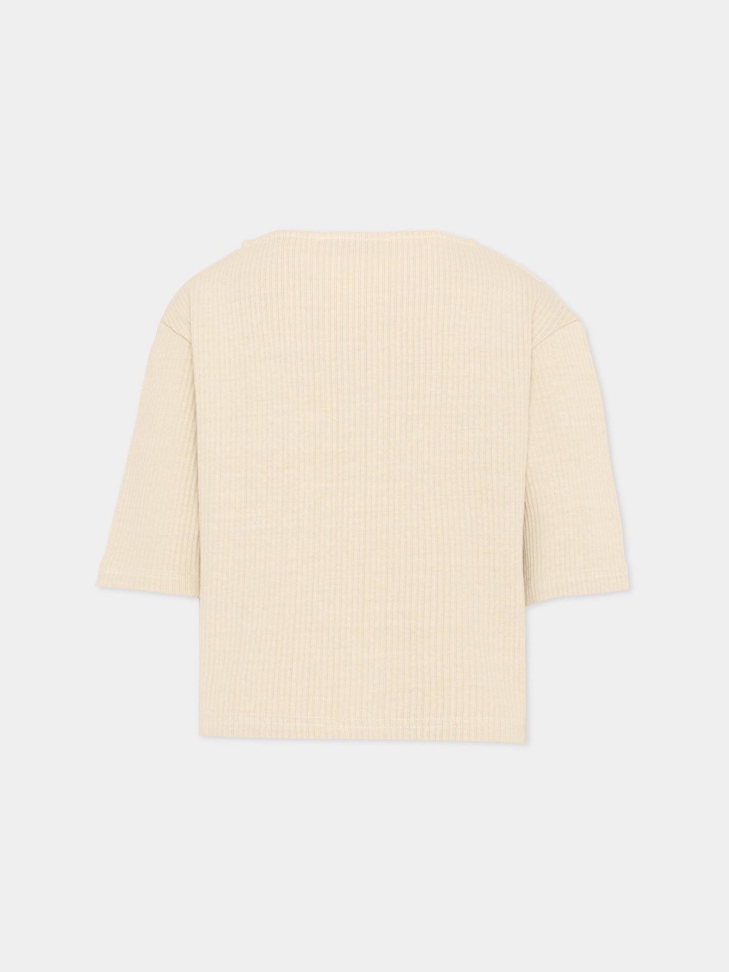 T-shirt beige per bambina con bottoni,Vélocipède,VLC-SS26-TS003 OYSTER