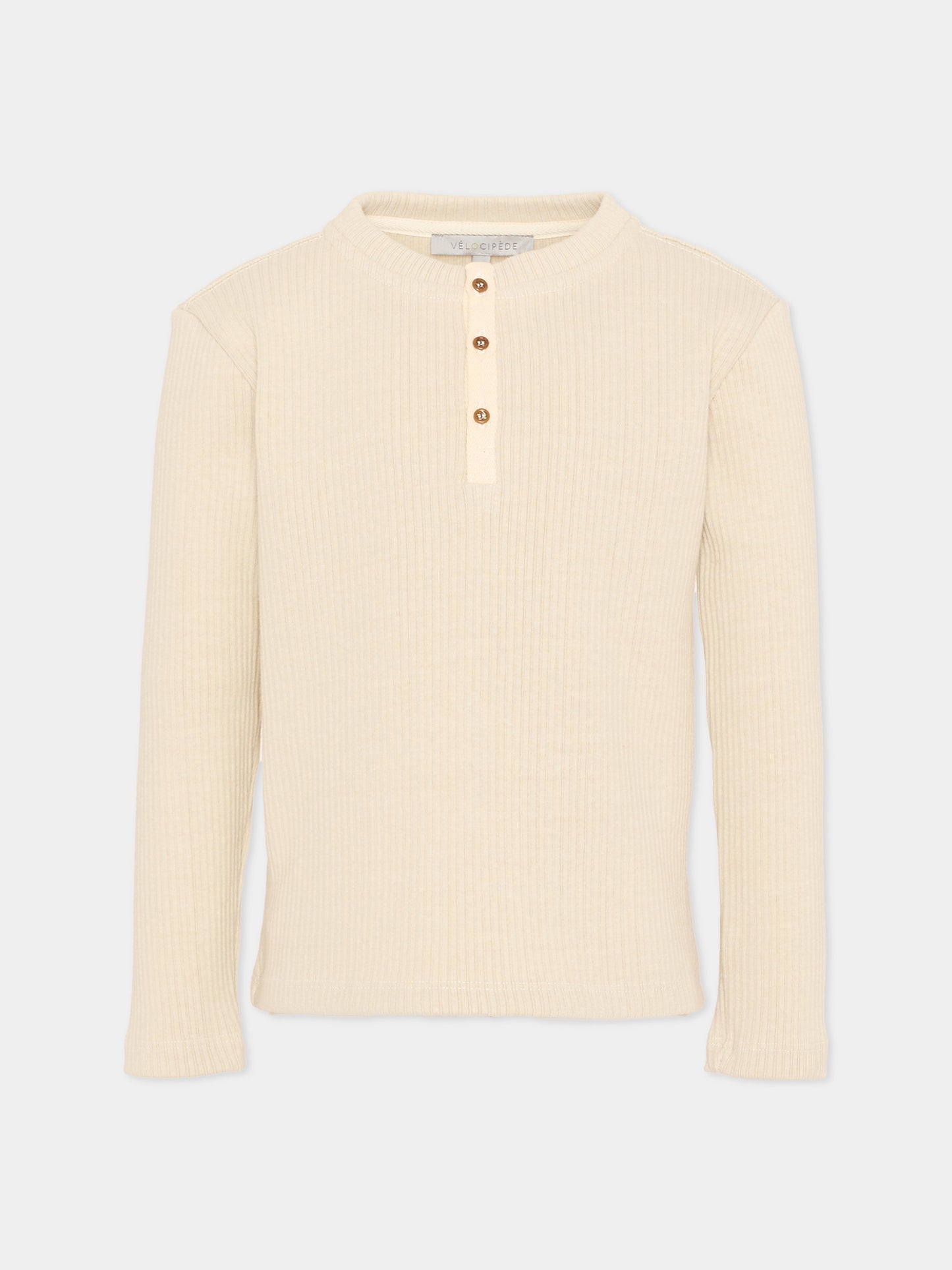 T-Shirt beige per bambini a coste,Vélocipède,VLC-AW25/26-TS002 OYSTER