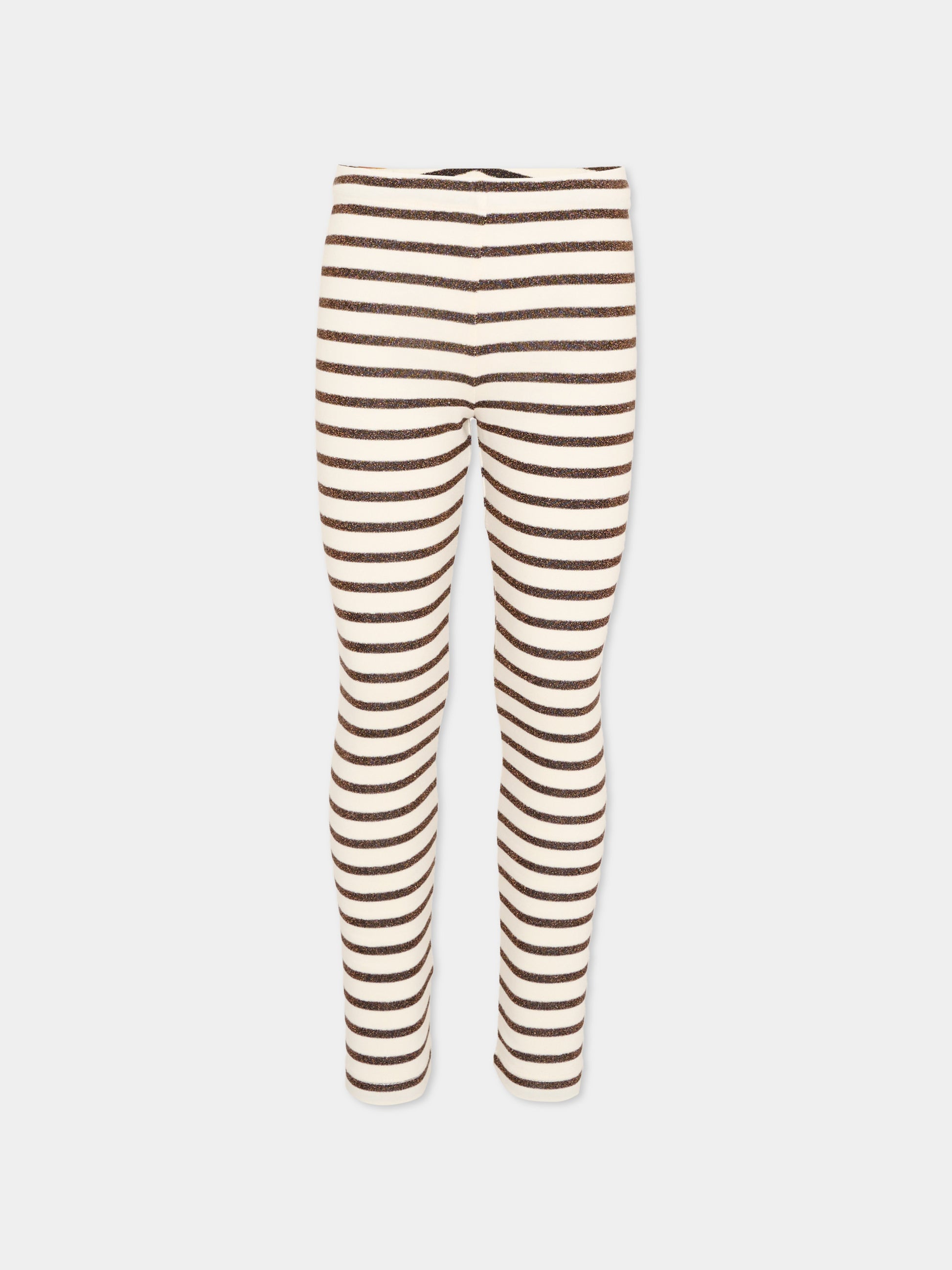 Leggings beige per bambina a righe,Vélocipède,VLC-AW25/26-TR003 ECRU AND BLACK