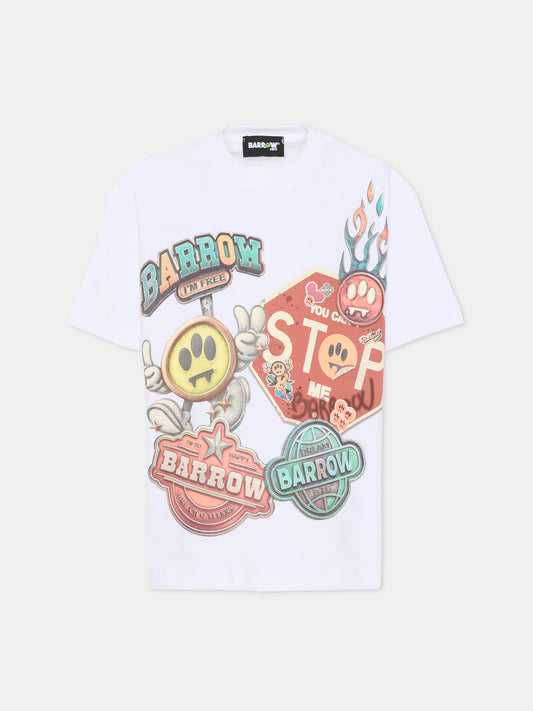 T-shirt bianca per bambino con logo,Barrow,F5BKJUTH227 002