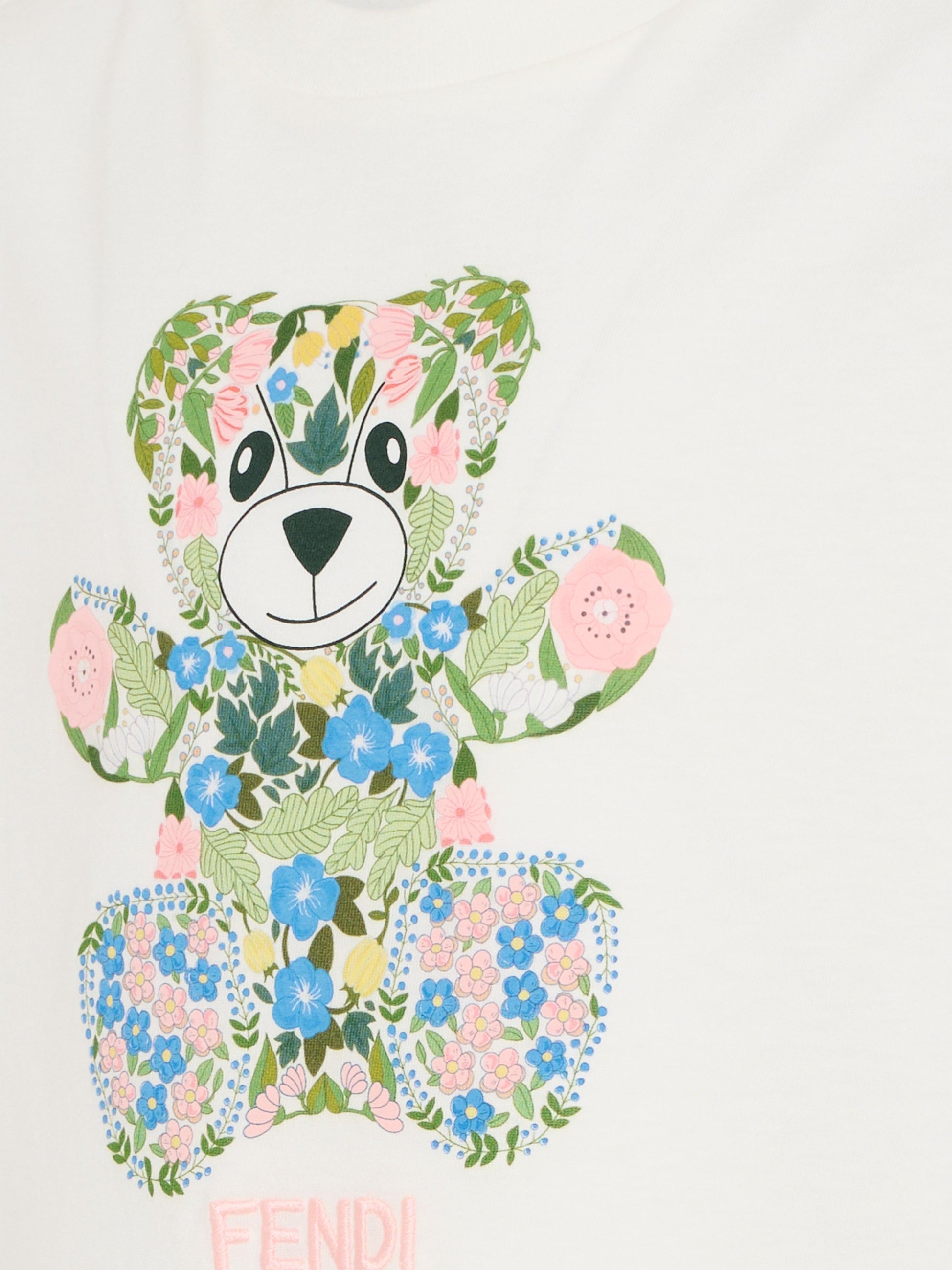 T-shirt bianca per bambina con orsetto,Fendi Kids,JFI384 7AJ F0TU9