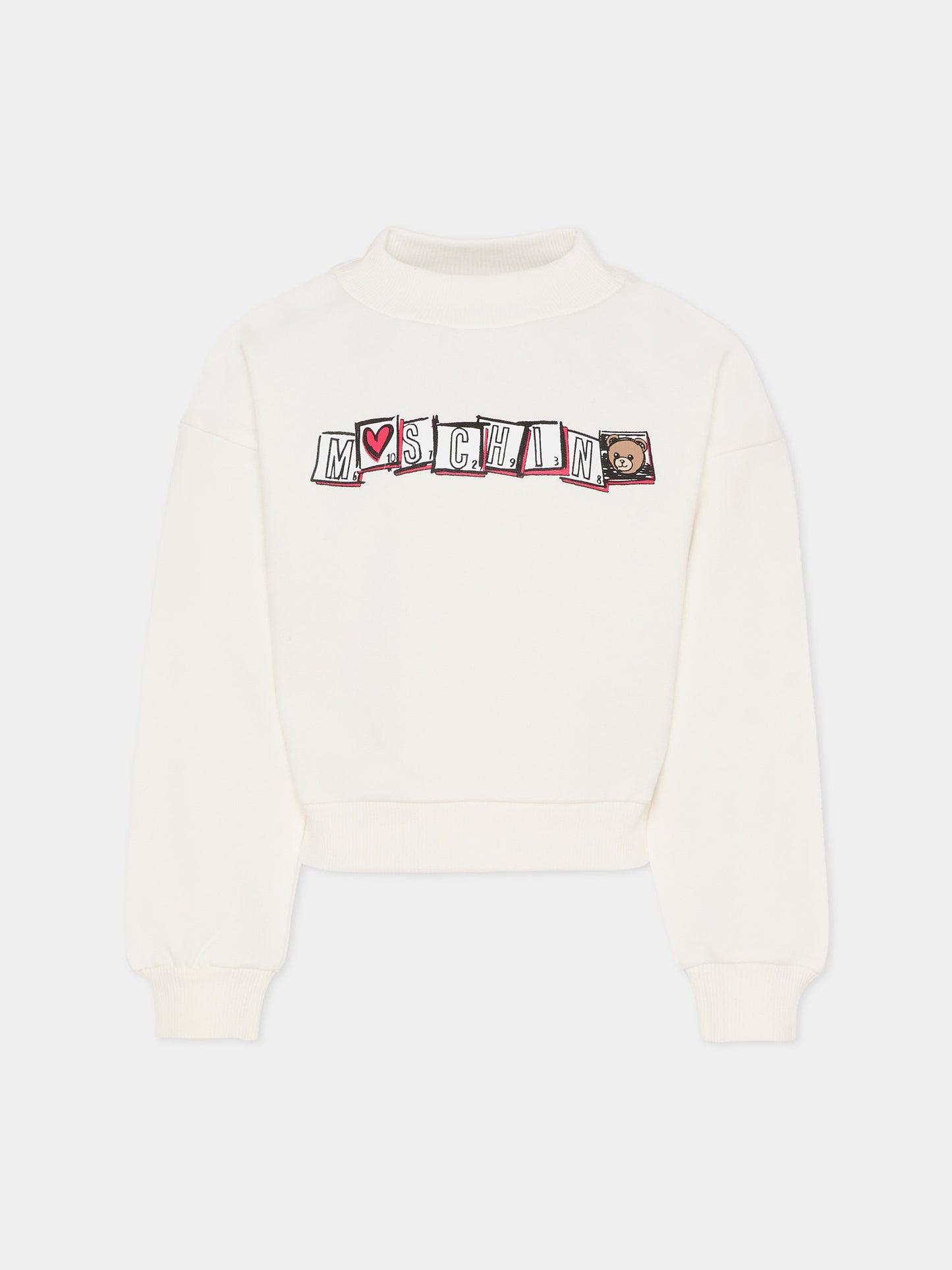 Felpa bianca per bambina con logo,Moschino Kids,HDF06K LCA58 10063