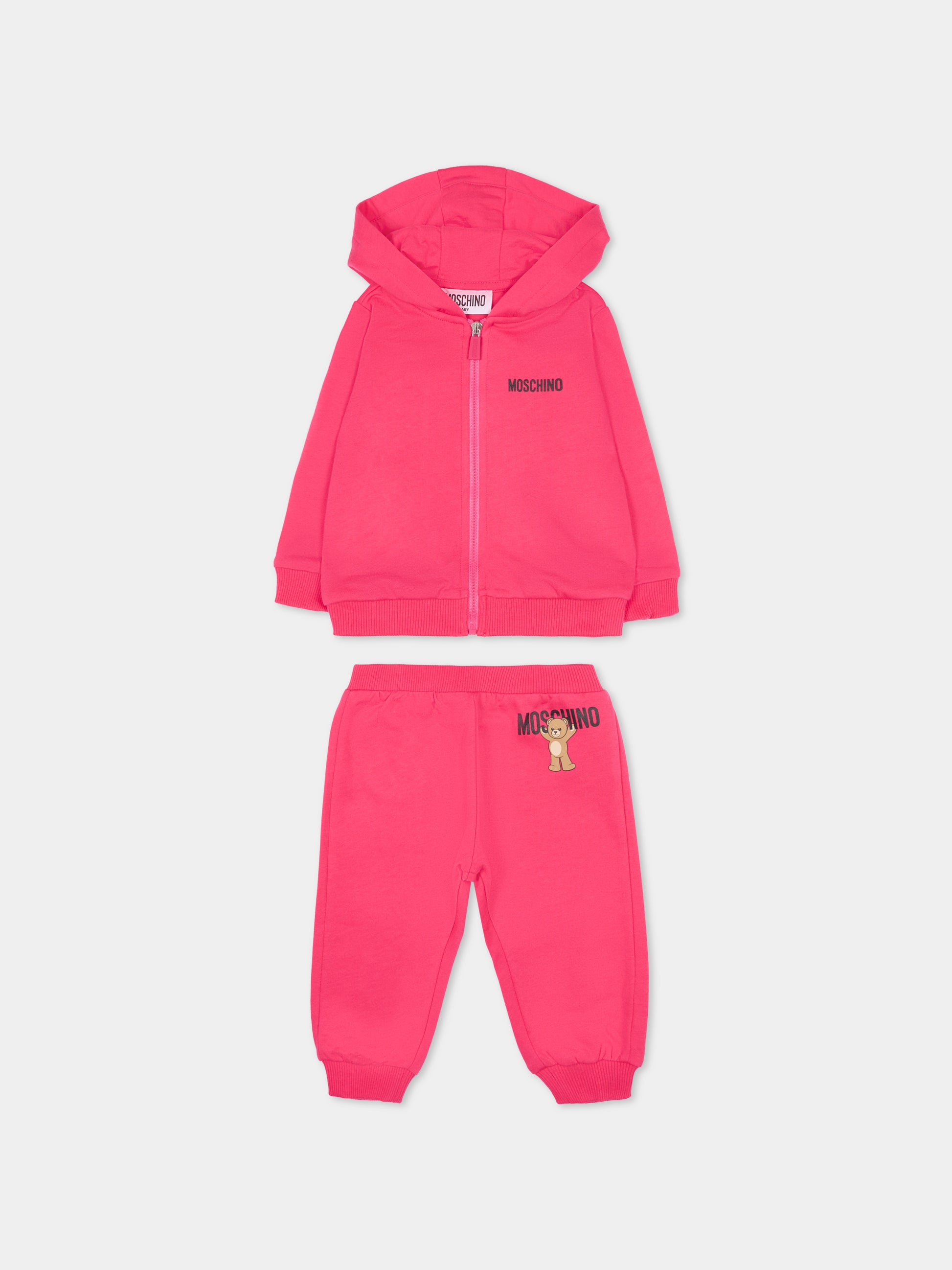 Completo fucsia per neonata con logo e Teddy Bear,Moschino Kids,MUK05G LCA40 50541