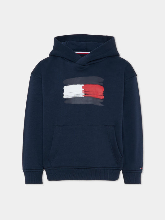 Felpa blu per bambino con bandierina,Tommy Hilfiger Junior,KB0KB10112 C1G