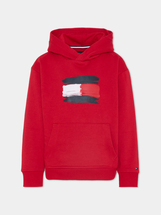 Felpa rossa per bambino con bandierina,Tommy Hilfiger Junior,KB0KB10112 XLD