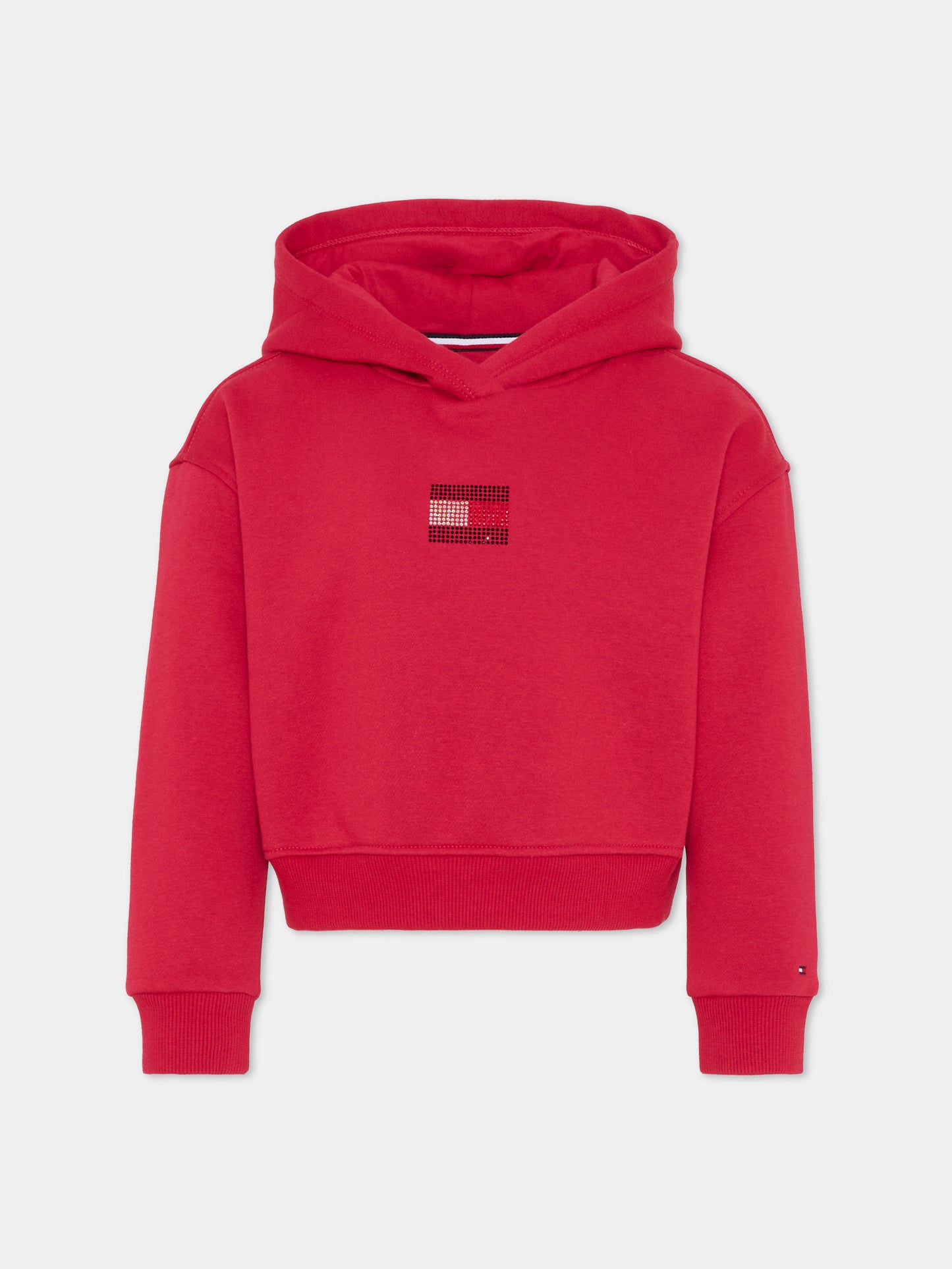 Felpa crop rossa per bambina con bandierina,Tommy Hilfiger Junior,KG0KG09016 XJP
