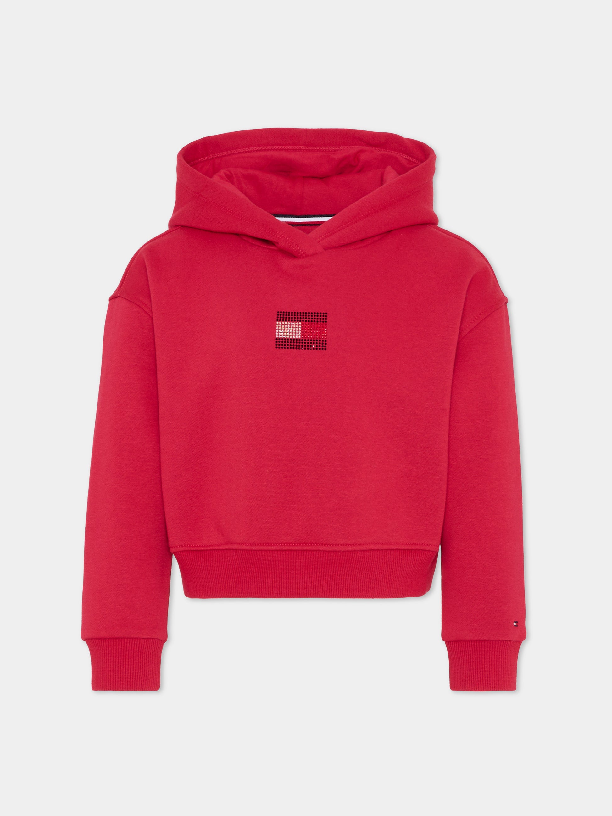 Felpa crop rossa per bambina con bandierina,Tommy Hilfiger Junior,KG0KG09016 XJP