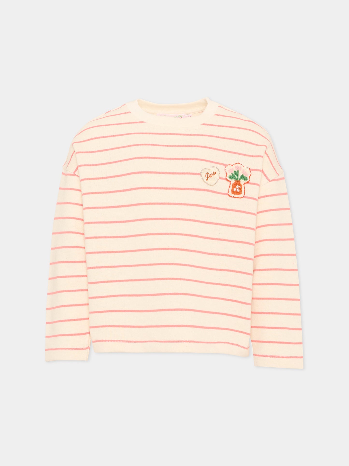 Felpa rosa a righe per bambina con logo,Bonpoint,W06GSWK00009 223A