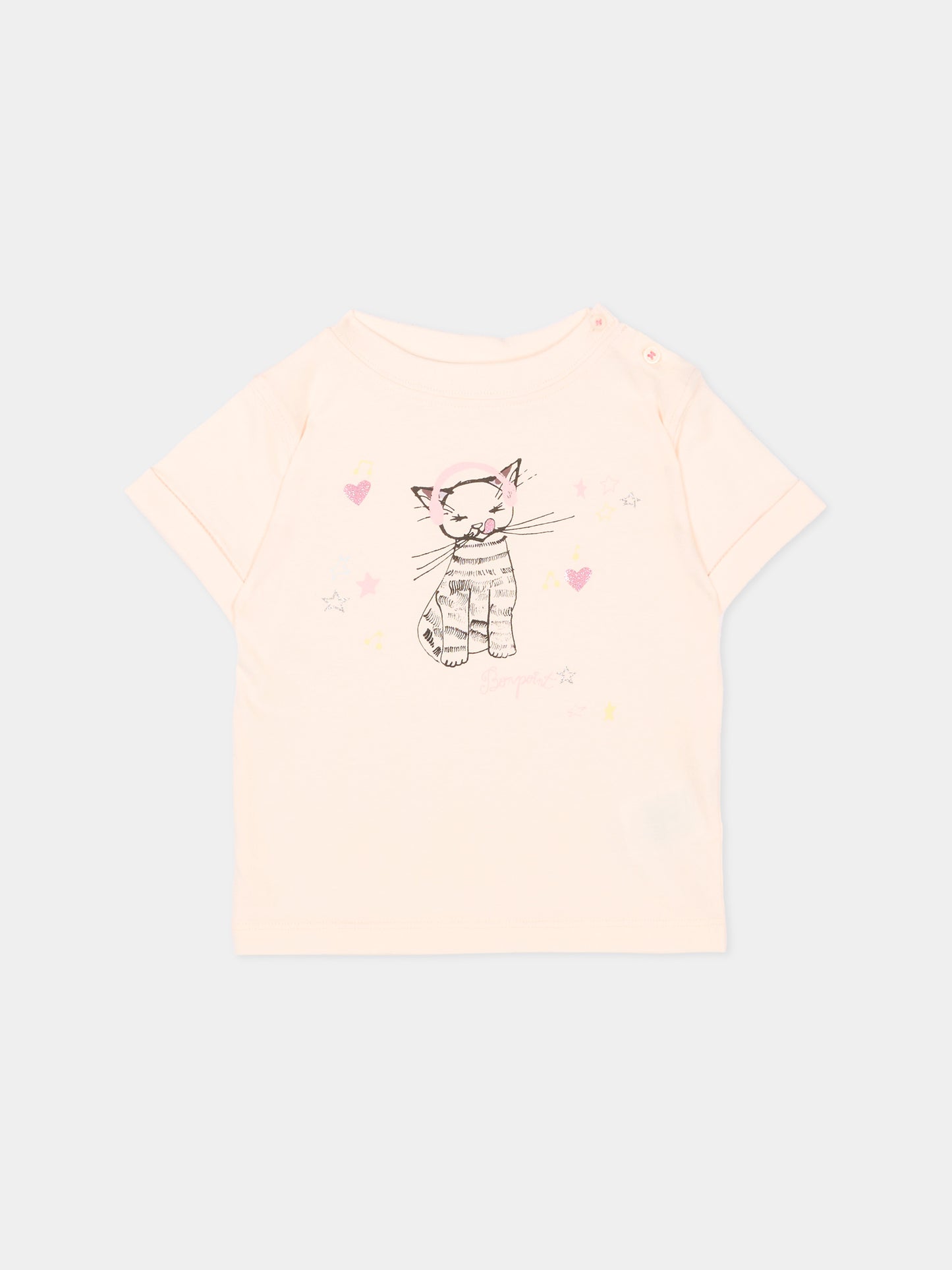 T-shirt rosa per neonata con stampa gatto,Bonpoint,P06XTSK00001 121