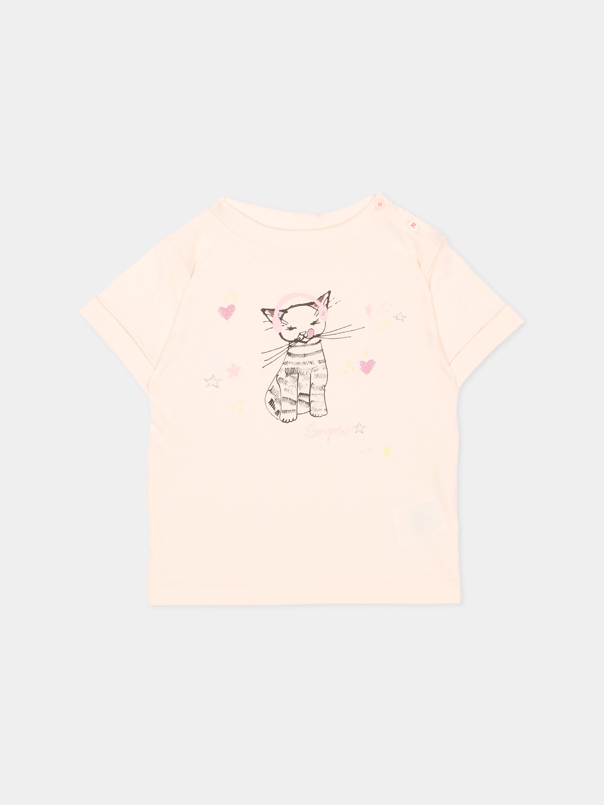 T-shirt rosa per neonata con stampa gatto,Bonpoint,P06XTSK00001 121