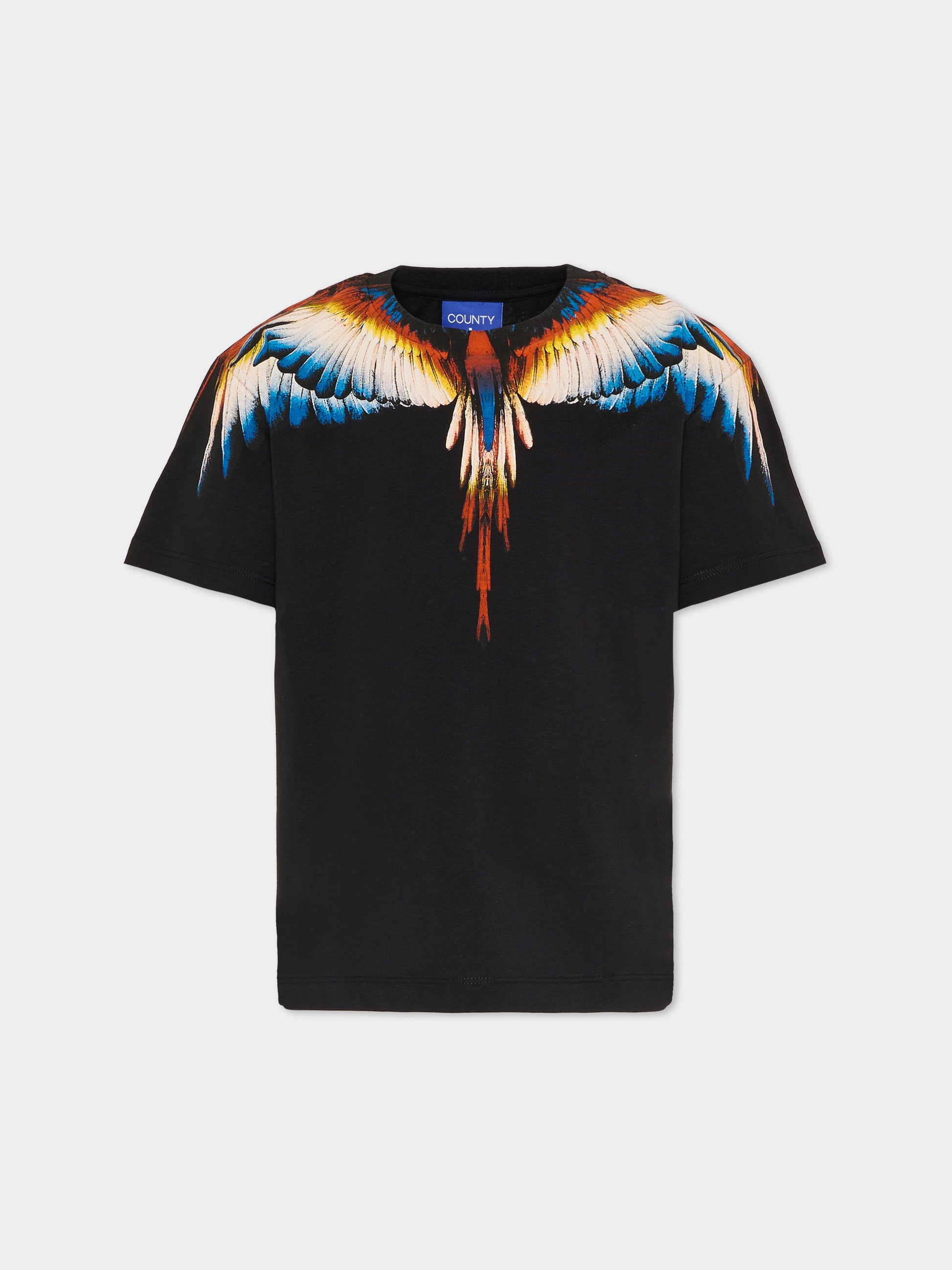 T-shirt nera per bambino con ali multicolor,County Of Milan Kids,F5CMJBTH062 110