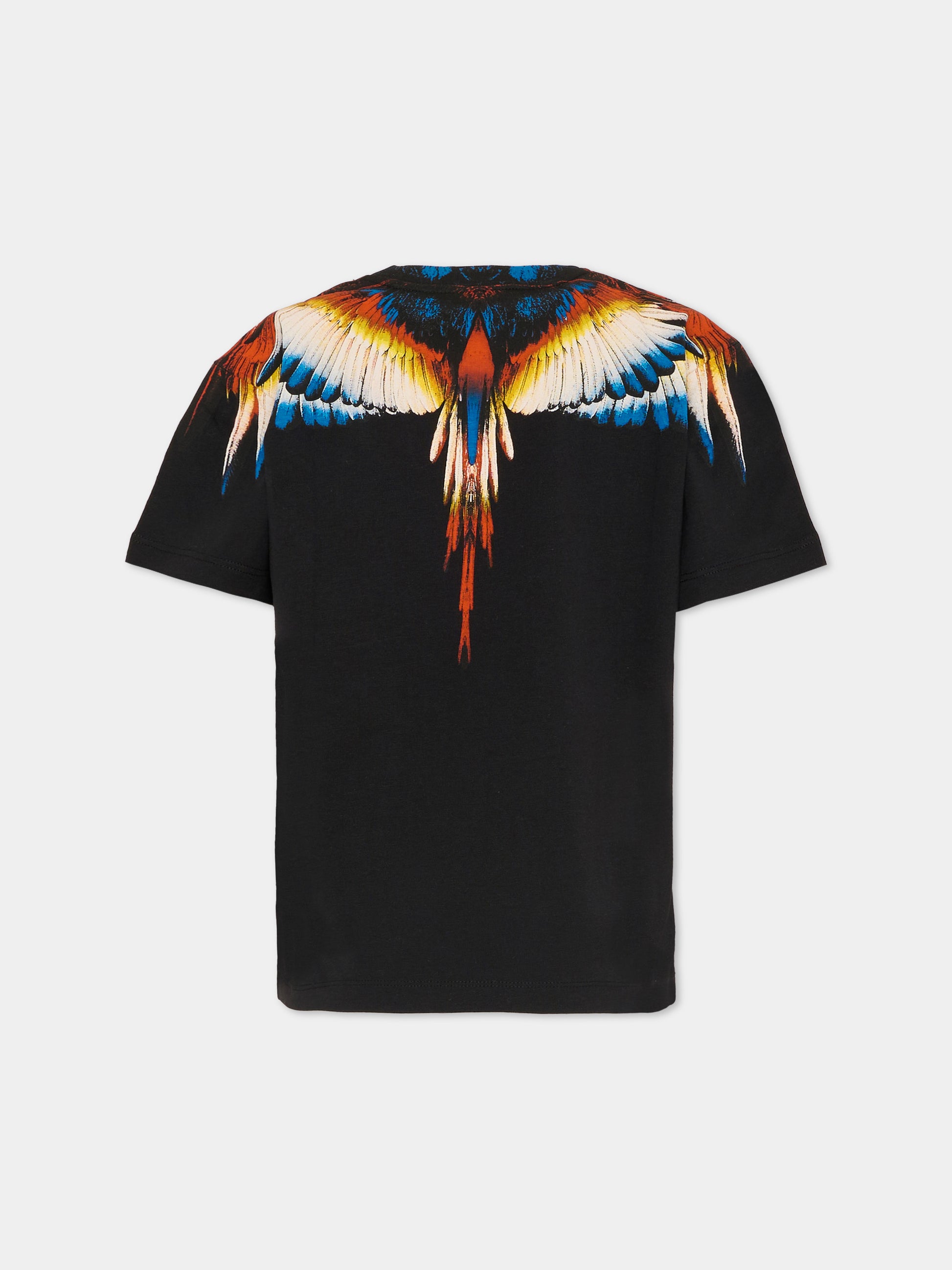 T-shirt nera per bambino con ali multicolor,County Of Milan Kids,F5CMJBTH062 110