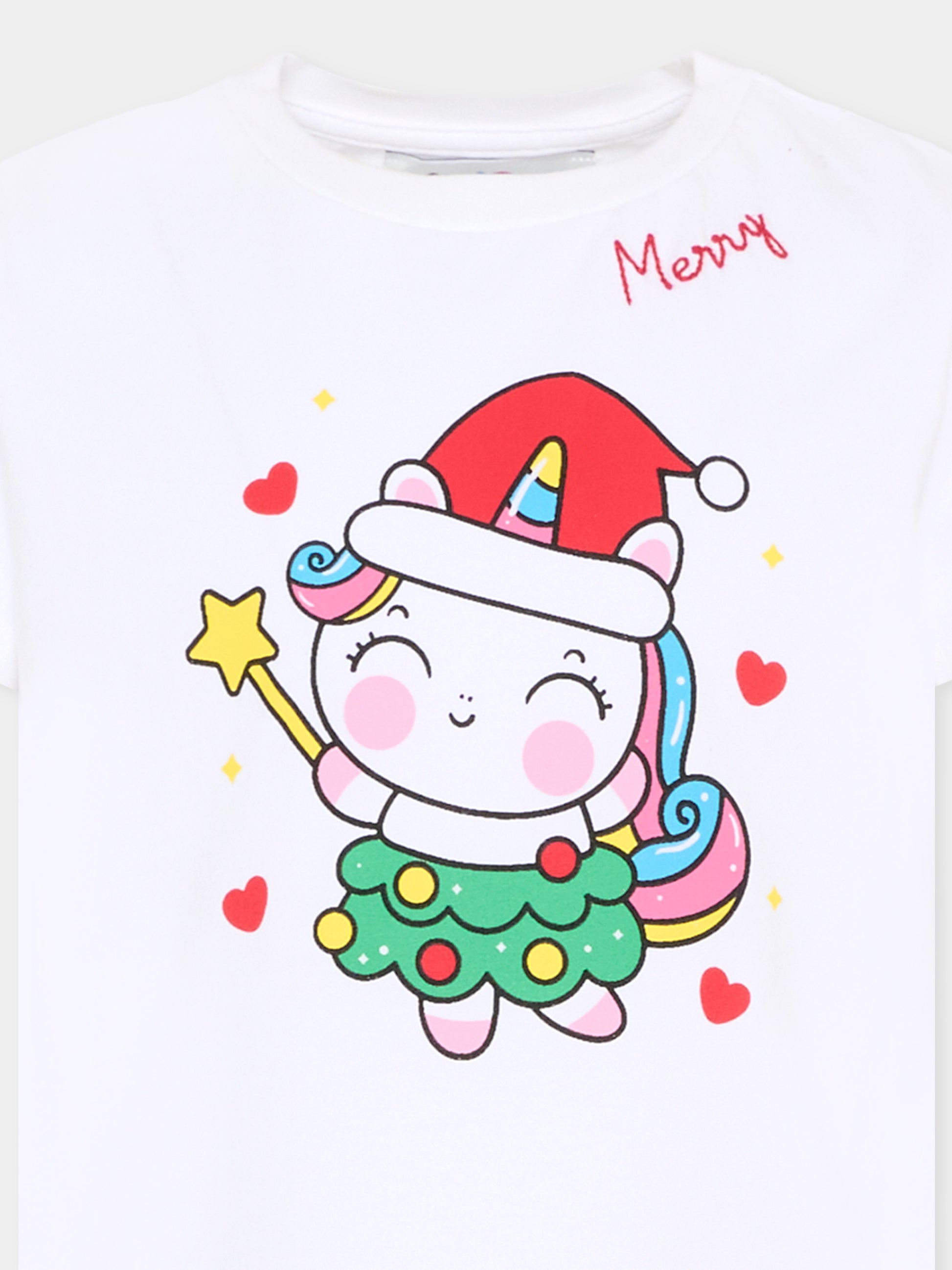 T-shirt bianca per bambina con unicorno natalizio,Mc2 Saint Barth,ELLY002 00803C