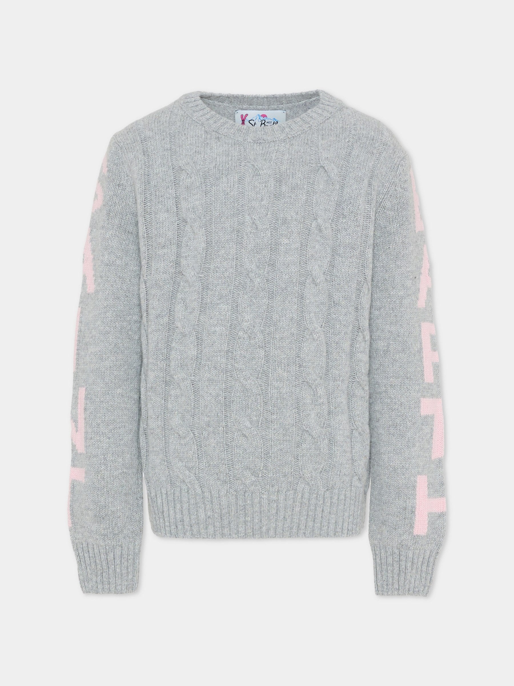 Maglione grigio per bambina con logo rosa,Mc2 Saint Barth,MALM001 02468G