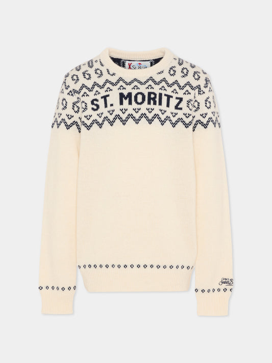 Maglione avorio per bambino con motivo jacquard,Mc2 Saint Barth,DOU0003 02384G