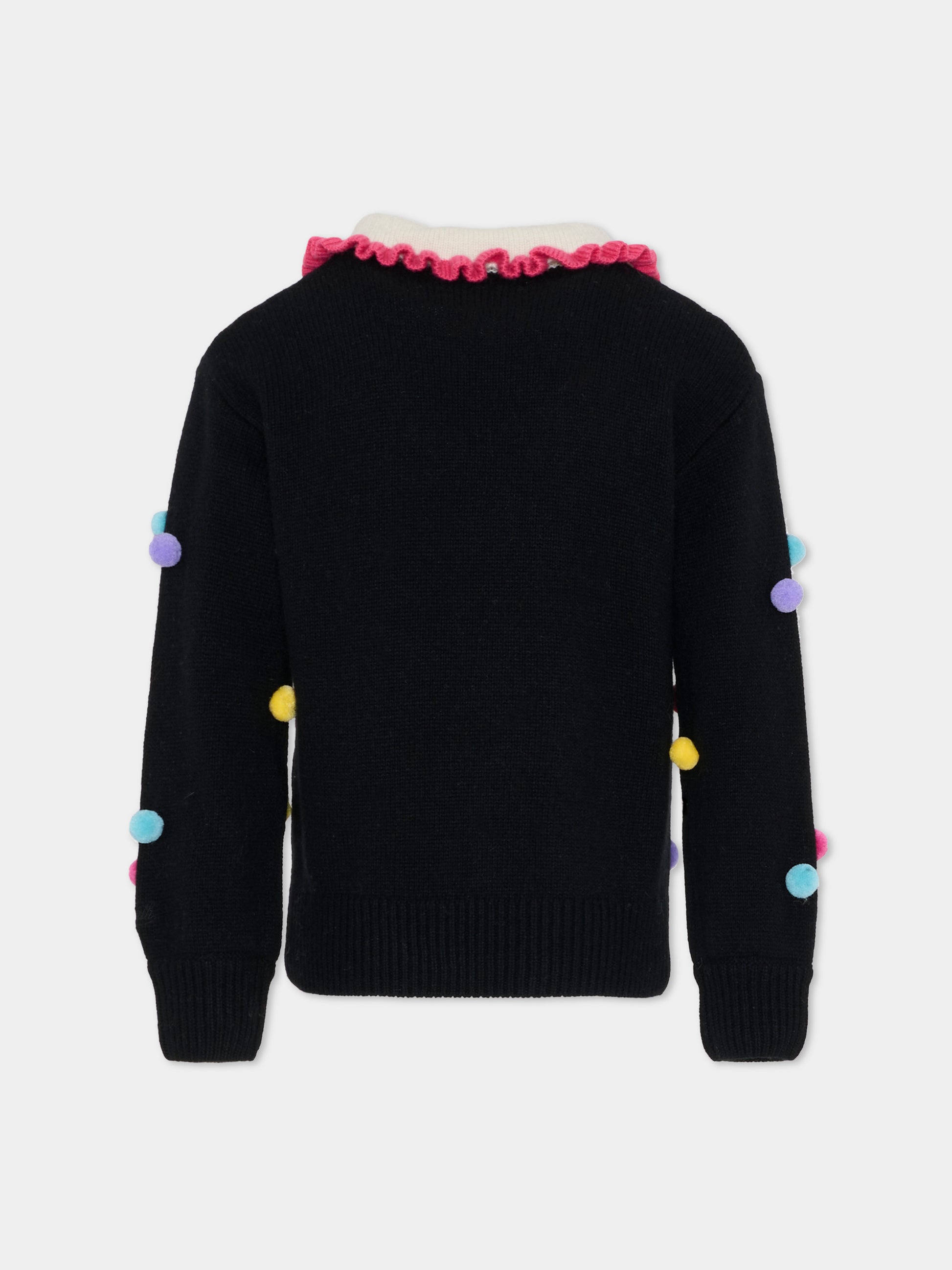 Maglione nero per bambina con pompon,Mc2 Saint Barth,LVE001 01909G