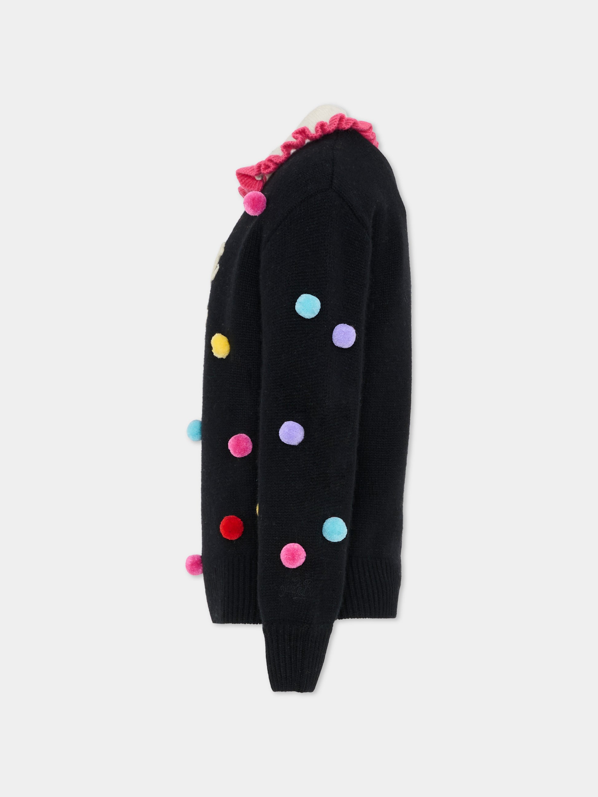 Maglione nero per bambina con pompon,Mc2 Saint Barth,LVE001 01909G